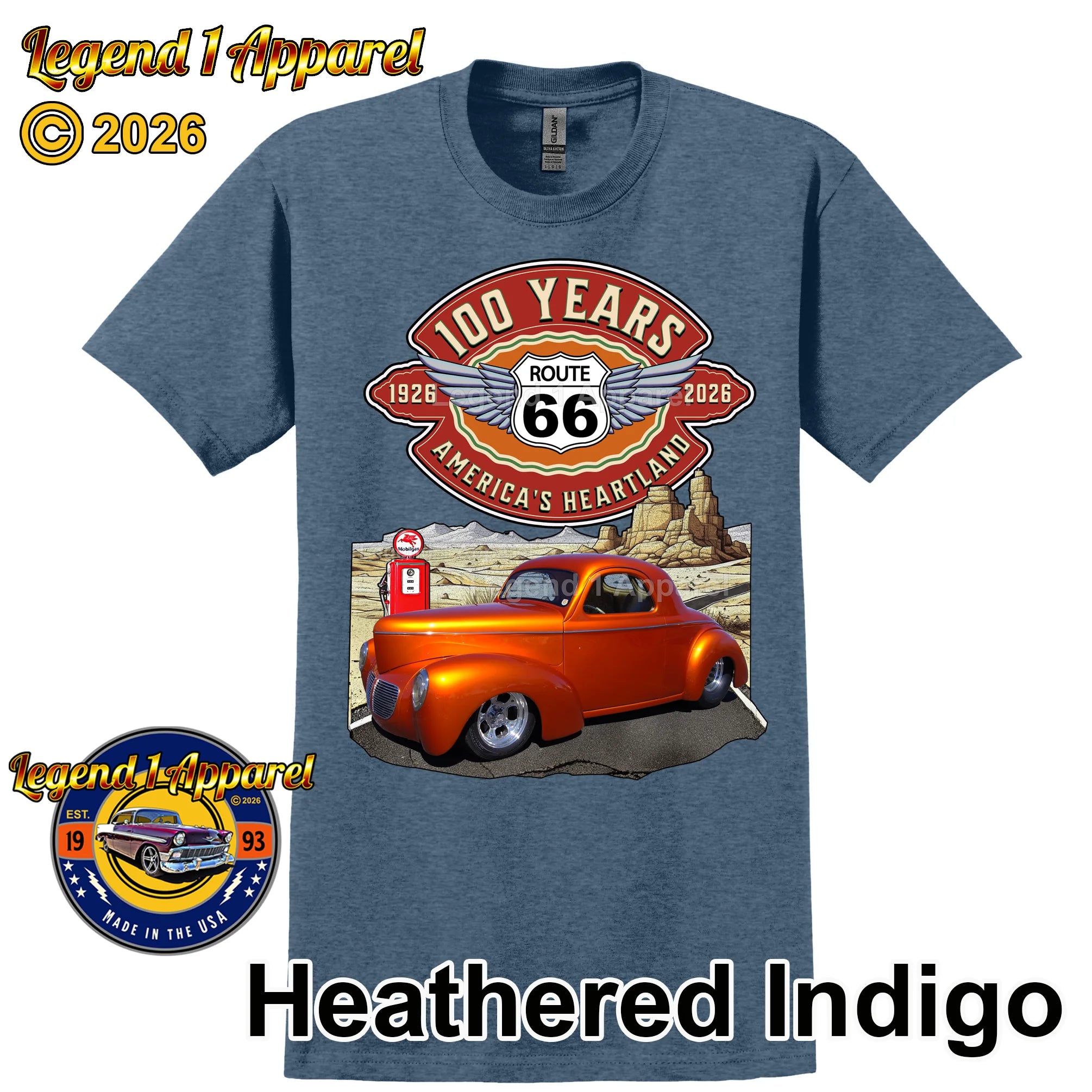 1941 Willys Coupe Classic Car Graphic Tee – Route 66 100 Years T-Shirt