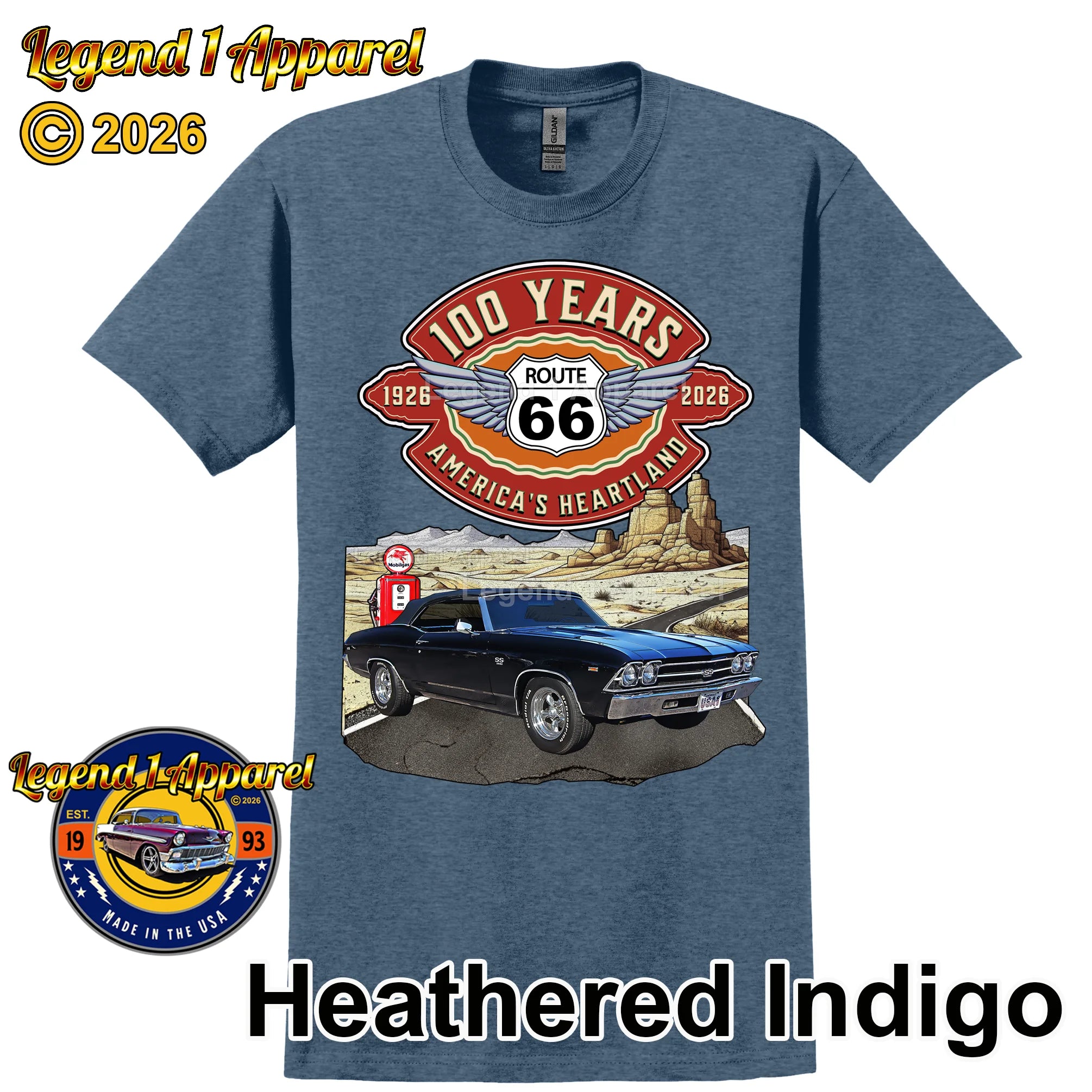 1969 Chevrolet Chevelle SS Classic Car Graphic Tee – Route 66 100 Years T-Shirt