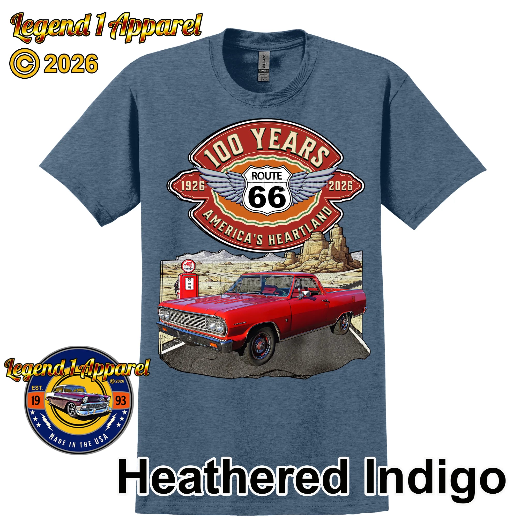1964 Chevrolet El Camino Classic Truck Graphic Tee – Route 66 100 Years T-Shirt