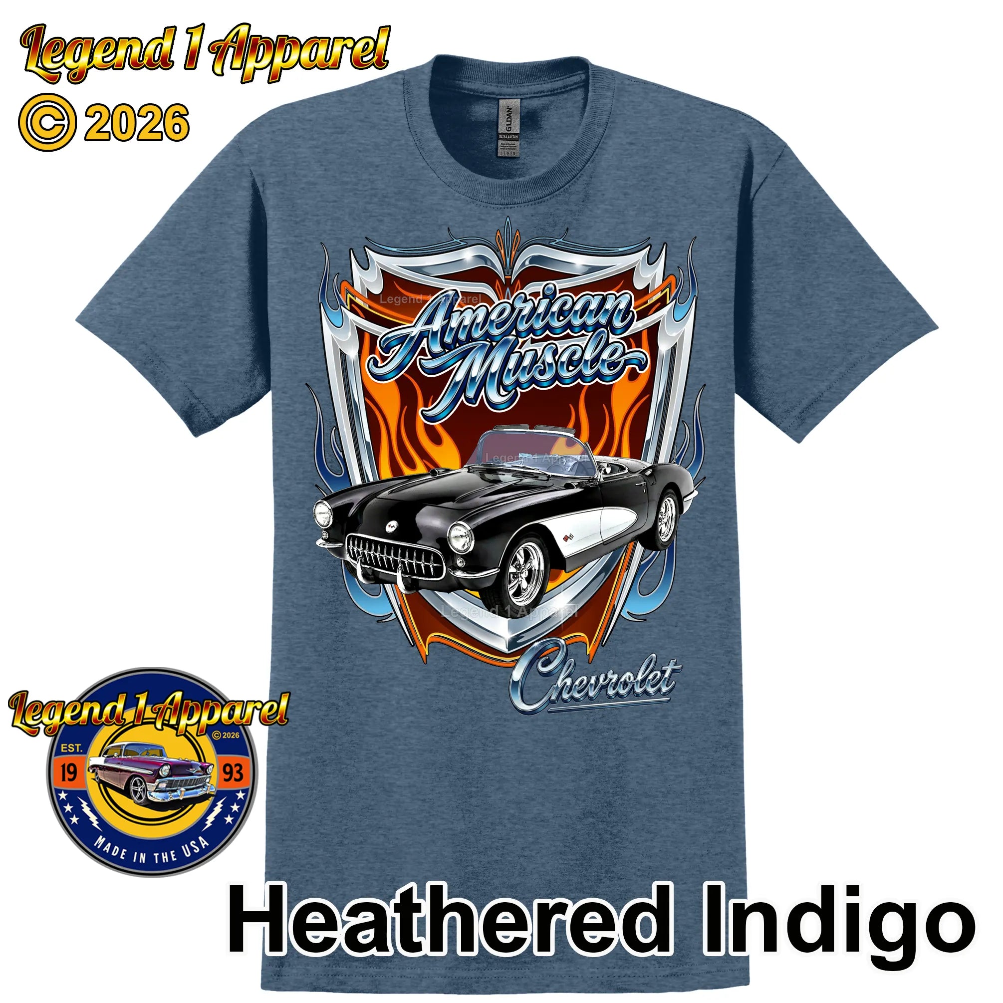 1957 Chevrolet Corvette C1 American Muscle T-Shirt – 57 Chevy Classic Car Graphic Tee