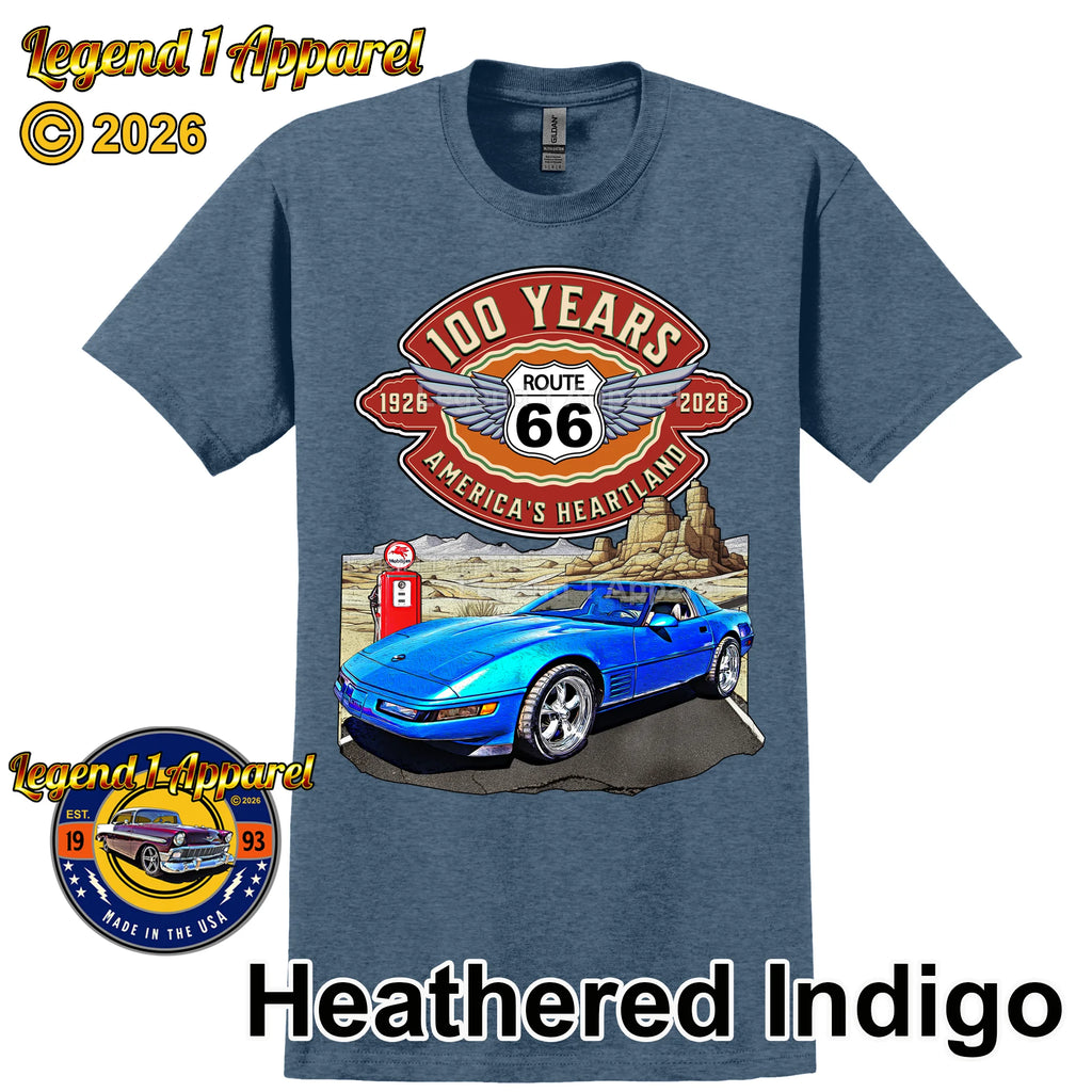 1992 Chevrolet Corvette C4 Classic Car Graphic Tee – Route 66 100 Years T-Shirt