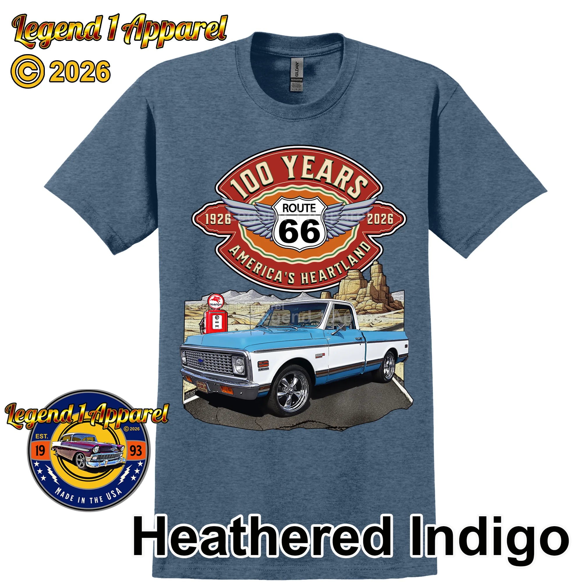 1972 Chevrolet Pick up Classic Truck Graphic Tee – Route 66 100 Years T-Shirt