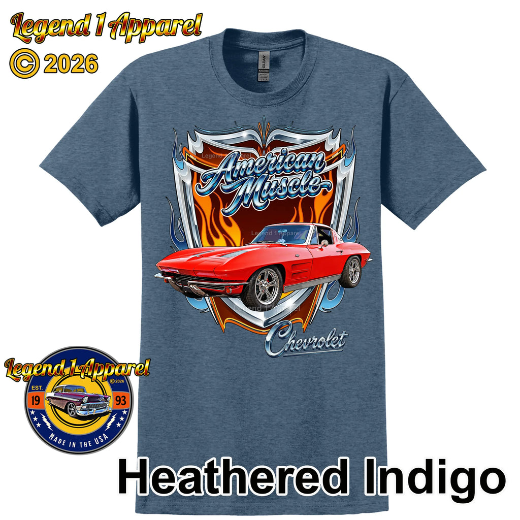 1963 Chevrolet Corvette C1 American Muscle T-Shirt – 63 Chevy Classic Car Graphic Tee