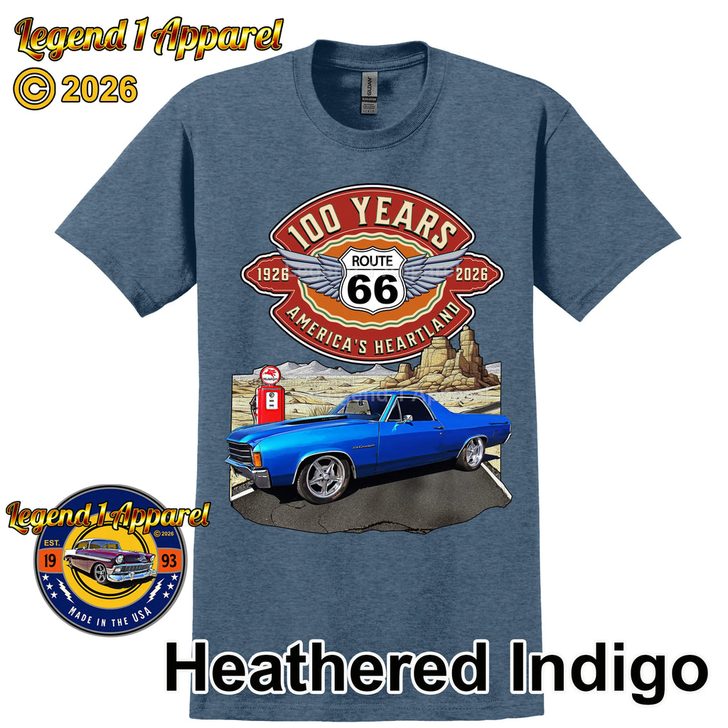 1972 Chevrolet El Camino Classic Truck Graphic Tee – Route 66 100 Years T-Shirt