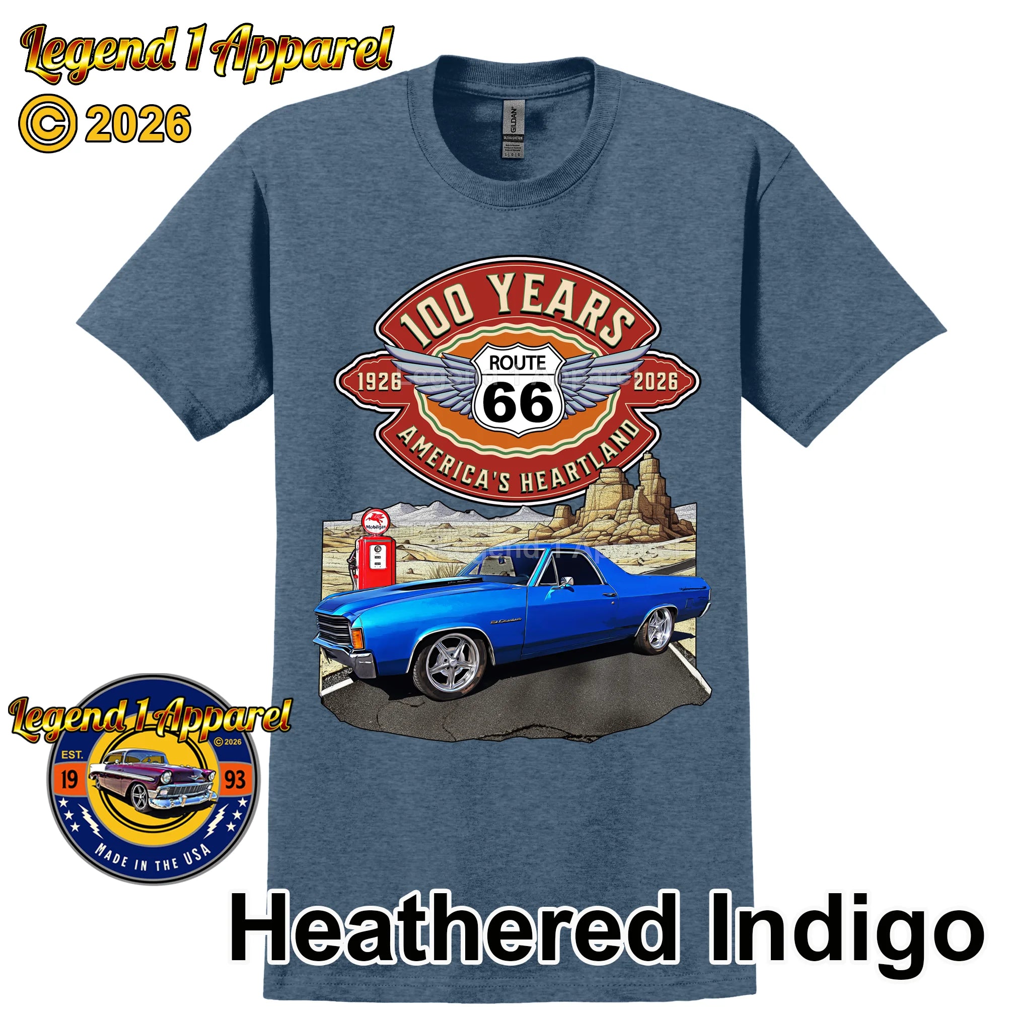 1972 Chevrolet El Camino Classic Truck Graphic Tee – Route 66 100 Years T-Shirt
