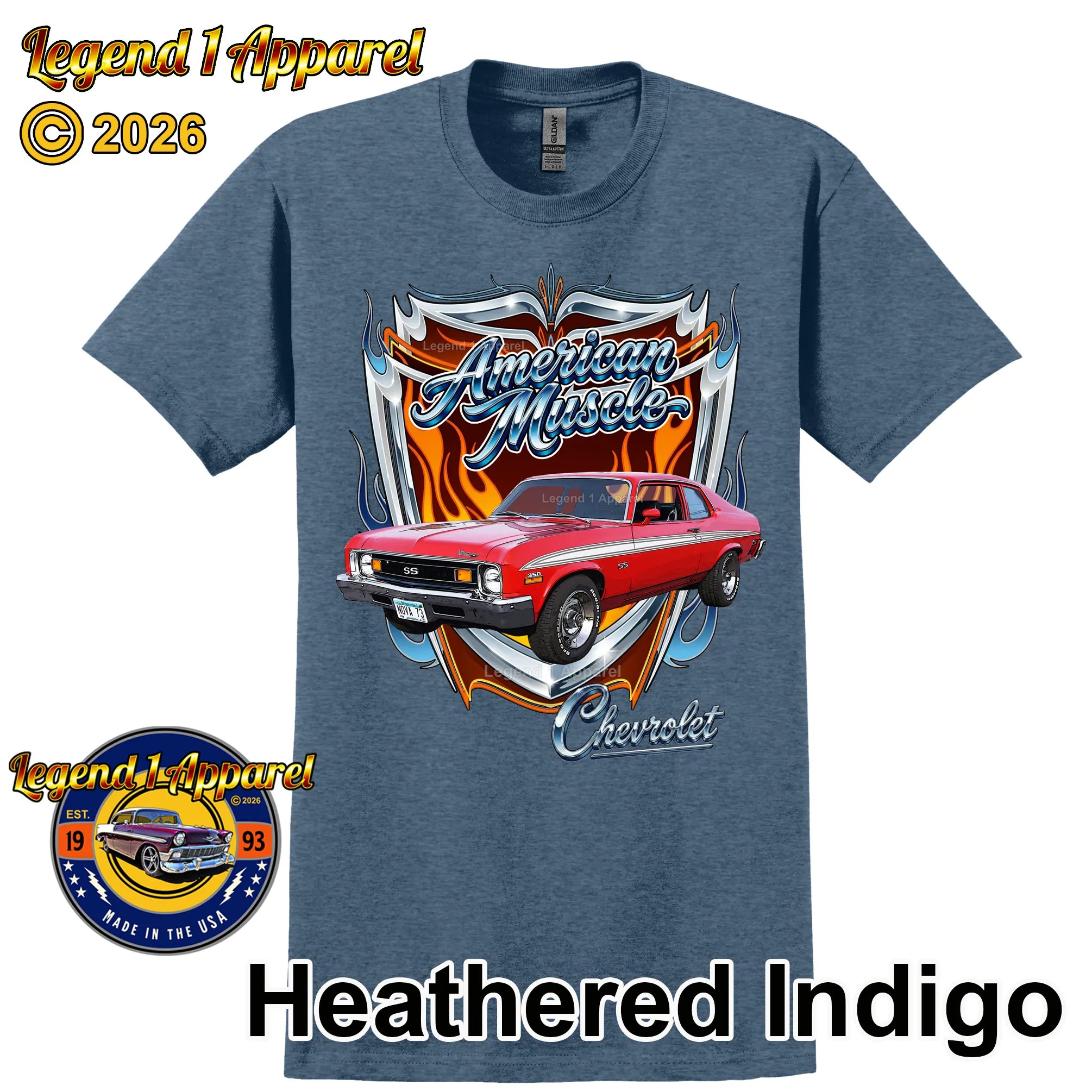 1973 Chevrolet Nova SS American Muscle T-Shirt – 73 Chevy Classic Car Graphic Tee