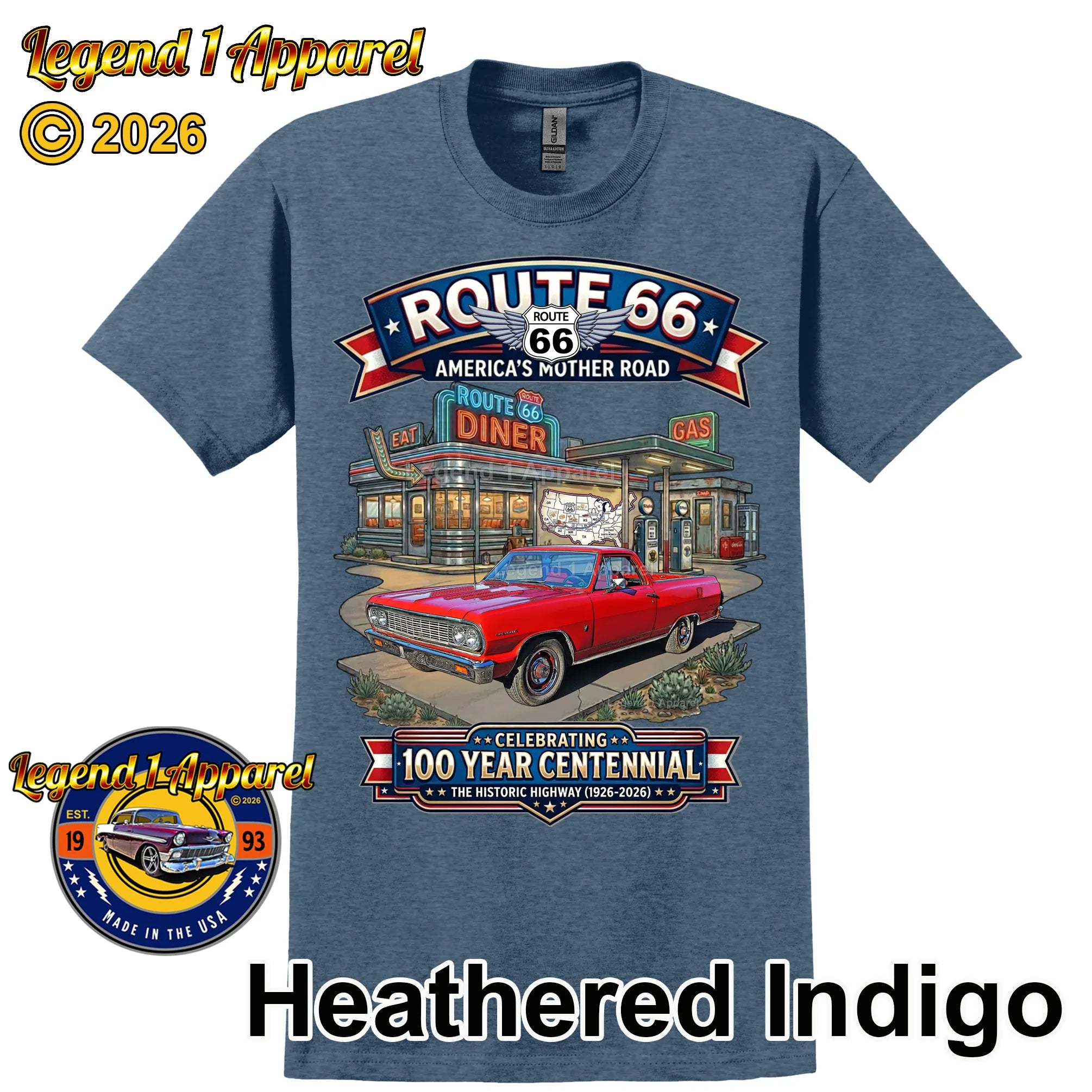 1964 Chevrolet El Camino Classic Truck Graphic Tee – Route 66 Centennial T-Shirt