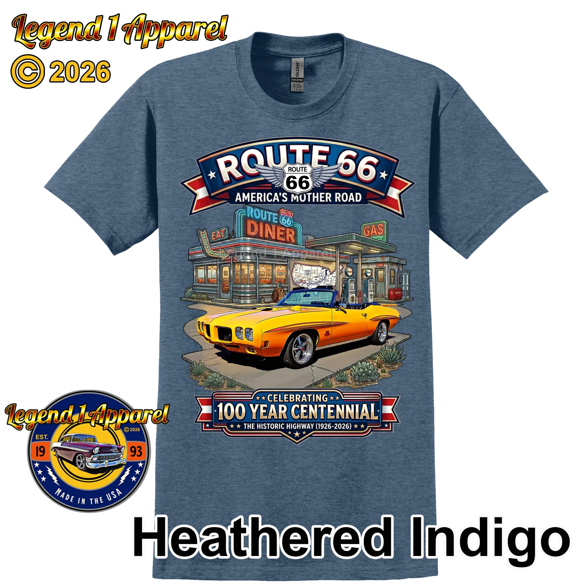 1970 Pontiac Judge GTO Classic Car Graphic Tee – Route 66 Centennial T-Shirt
