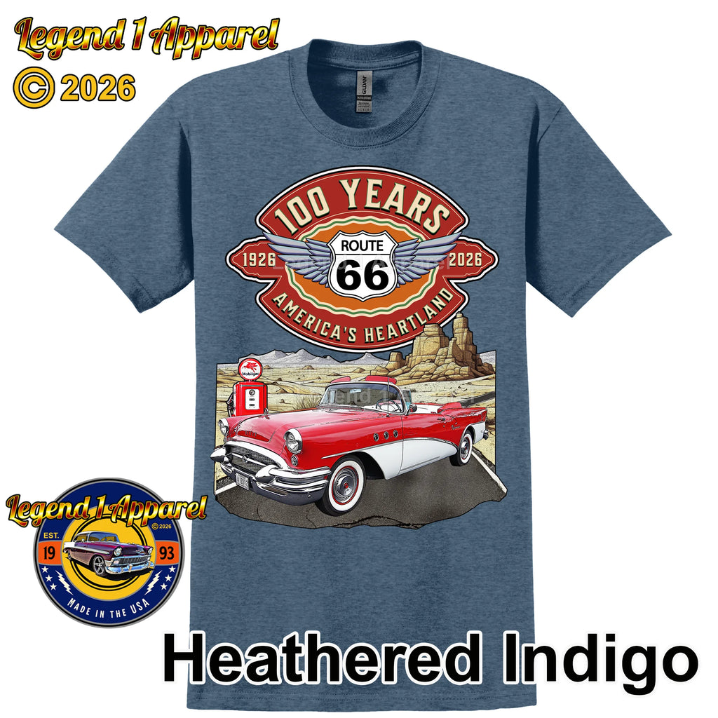 1955 Buick Special Convertible Classic Car Graphic Tee – Route 66 100 Years T-Shirt