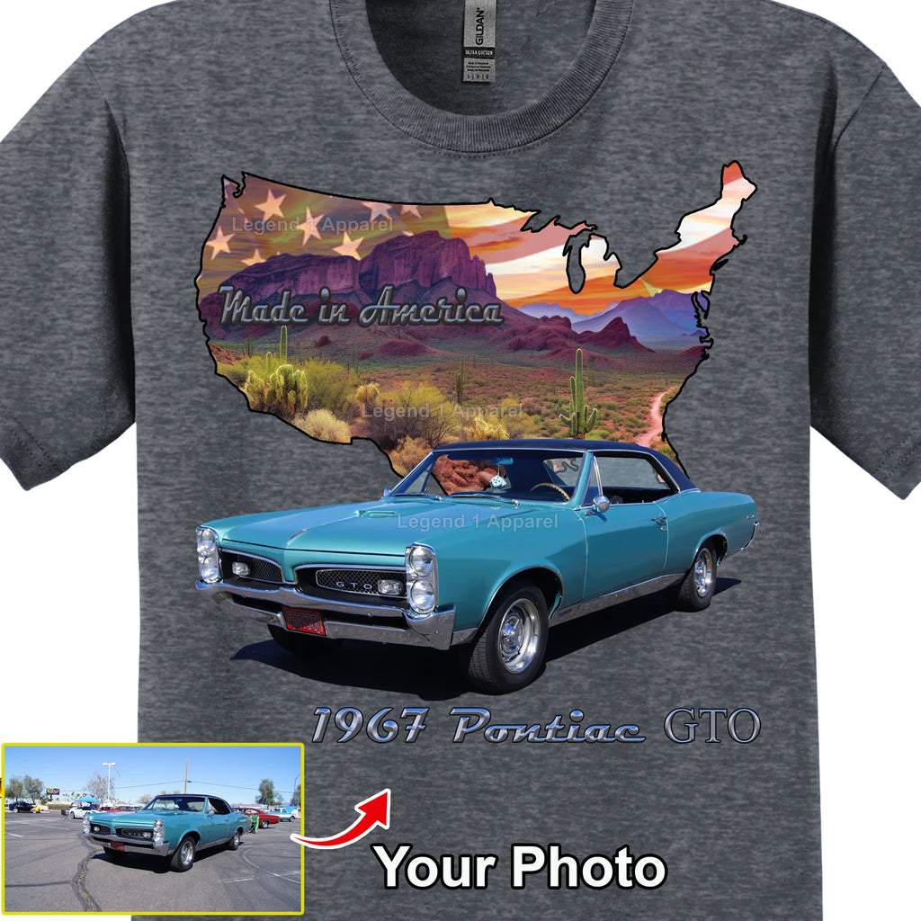 Your Classic Car or Hot Rod custom made T-shirt. Send us a picture of your car. Made in America USA Outline