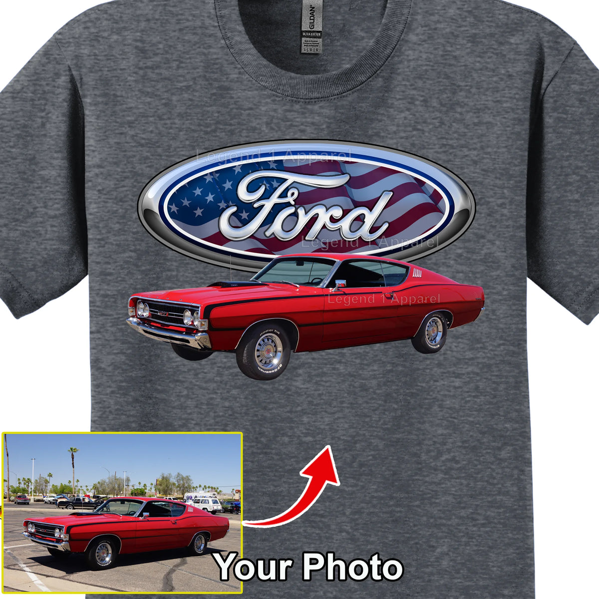 Your Classic Car or Hot Rod custom made T-shirt. Send us a picture of your car. Ford Patriotic Logo