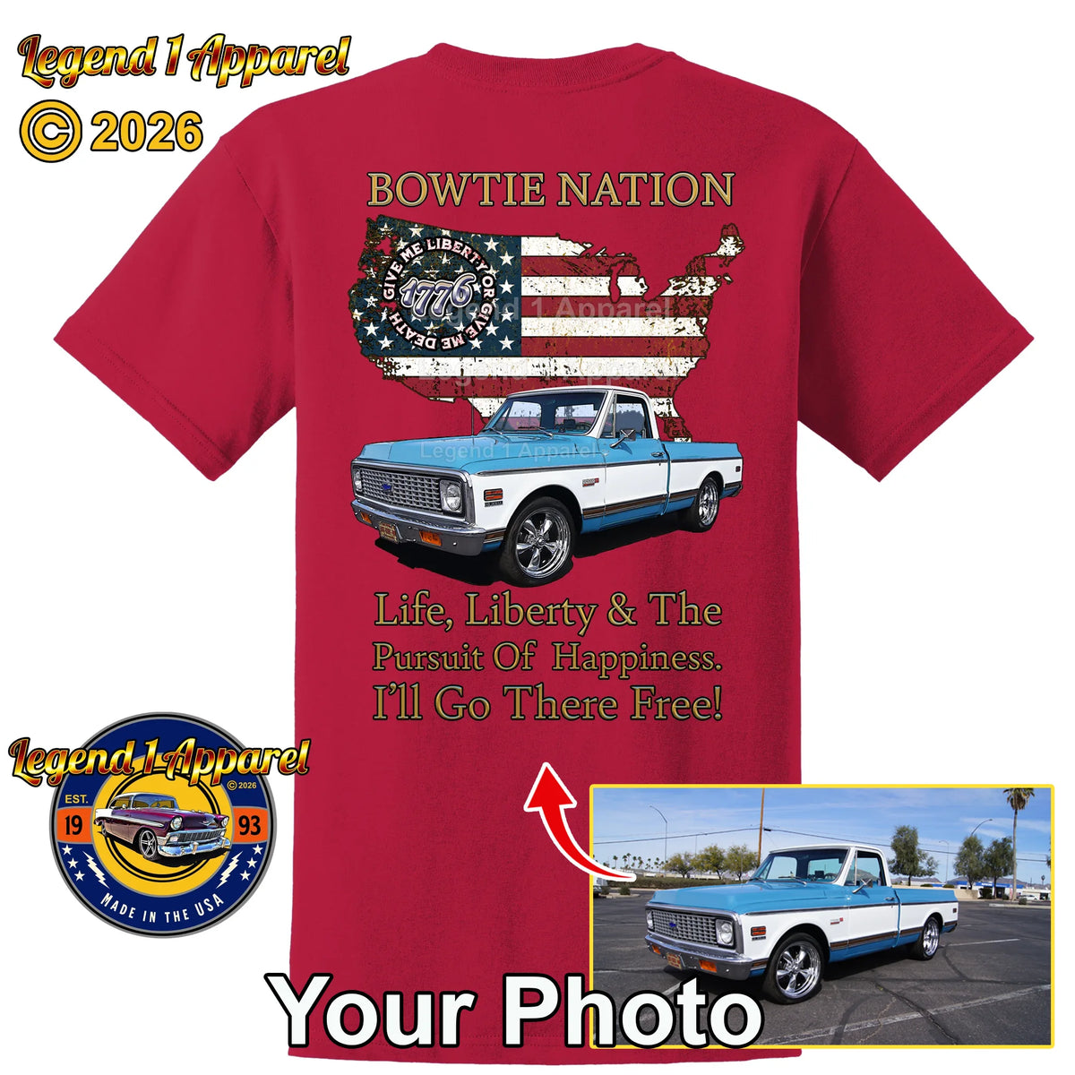 Your Classic Car or Hot Rod custom made T-shirt. Send us a picture of your car. Bowtie Nation