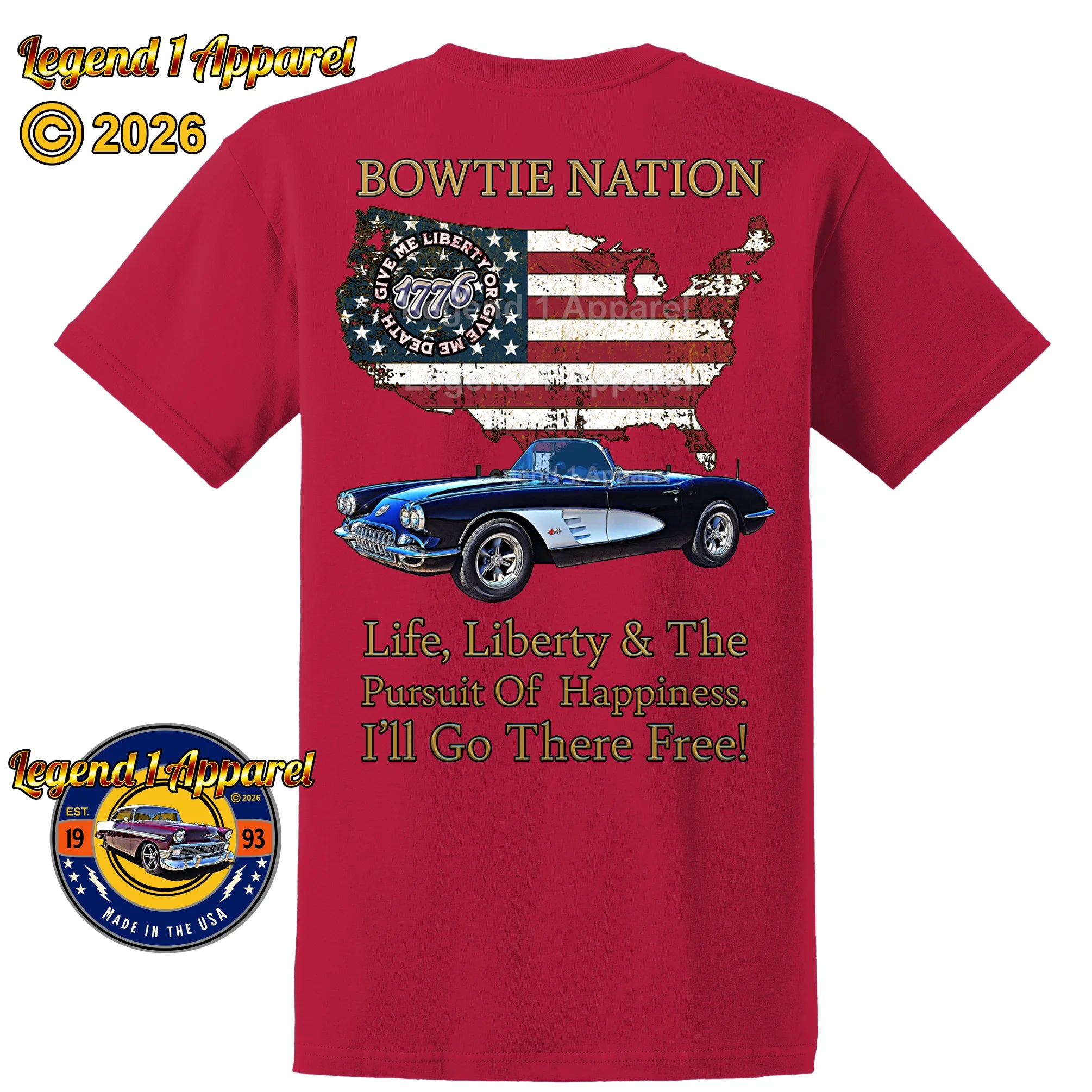 1960 Chevrolet C1 Corvette Bowtie Nation T-Shirt – 60 Chevy Classic Car Graphic Tee