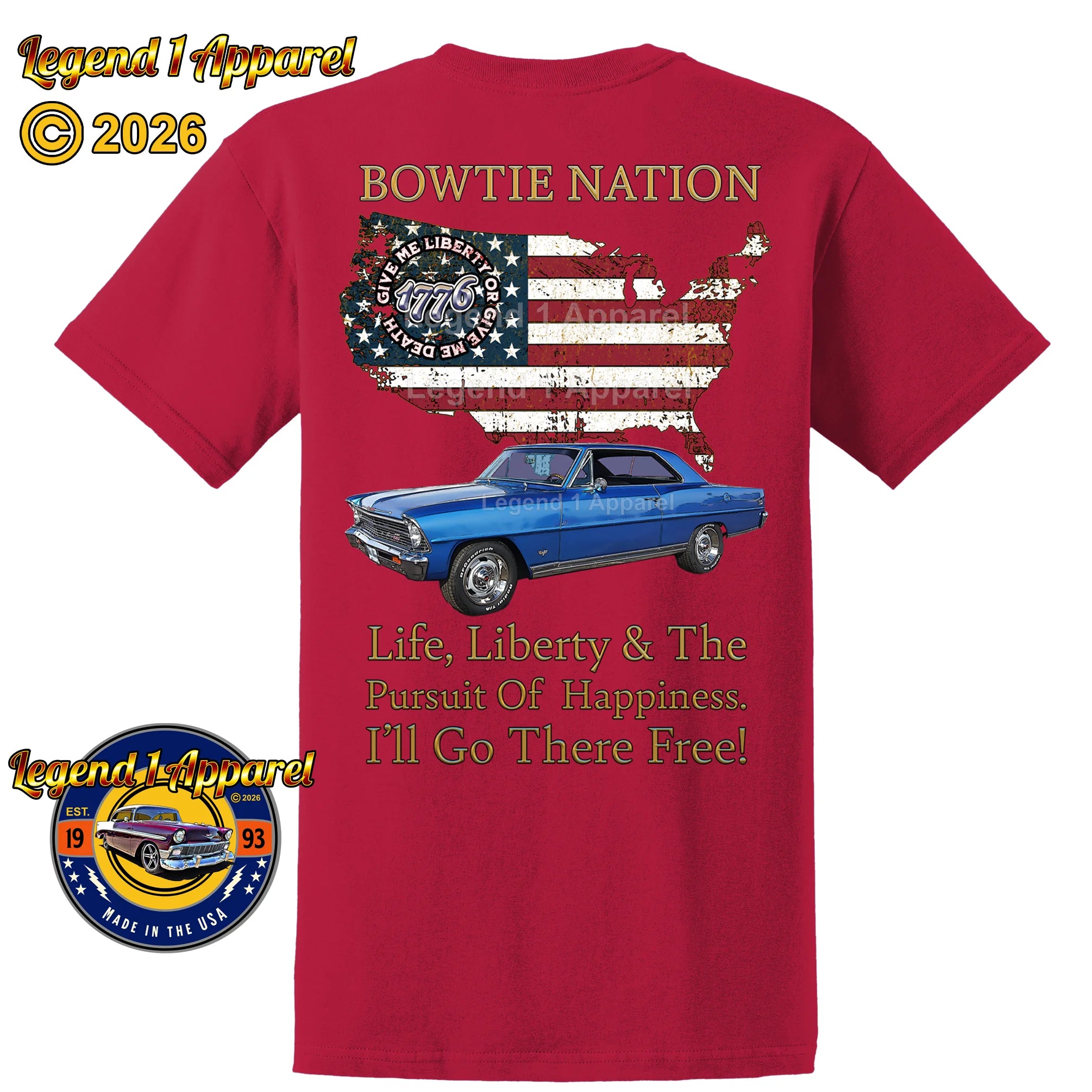 1967 Chevrolet Nova SS Bowtie Nation T-Shirt – 67 Chevy Classic Car Graphic Tee