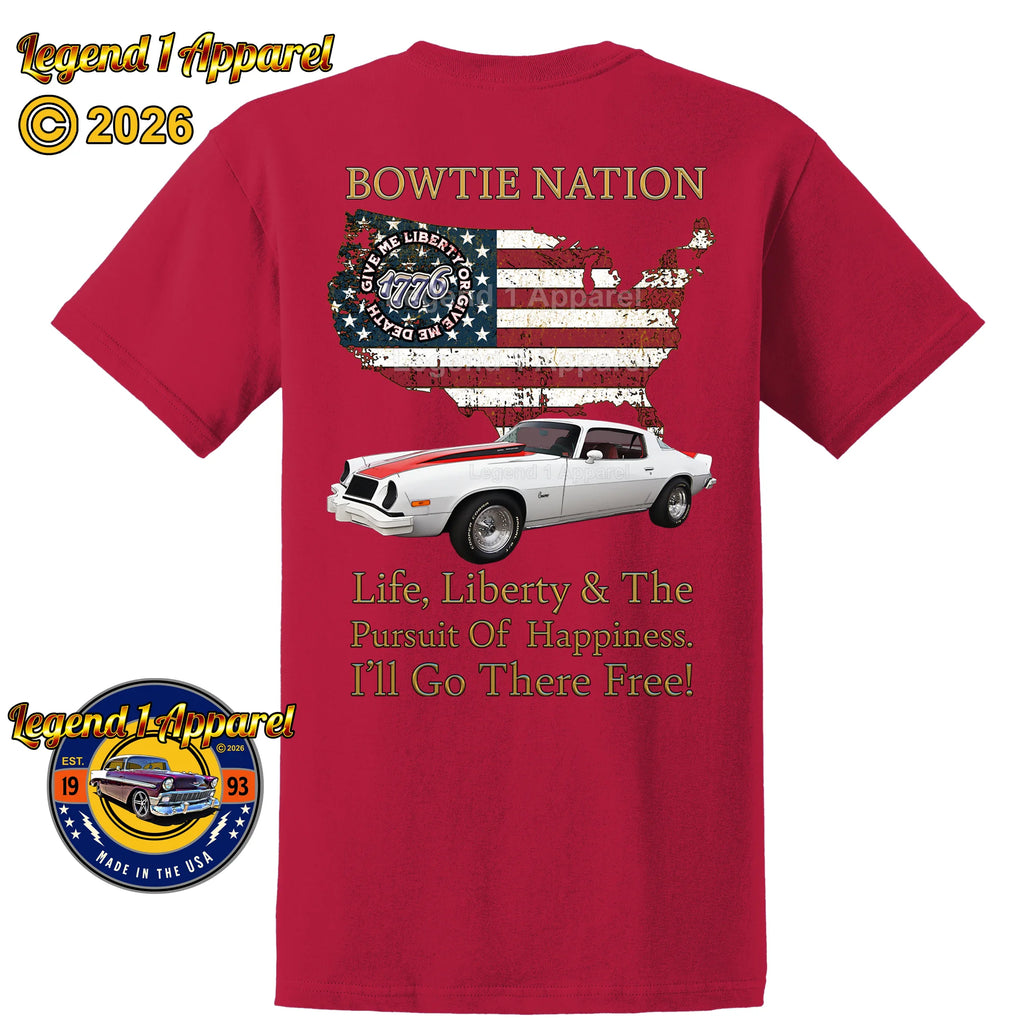 1976 Chevrolet Camaro Bowtie Nation T-Shirt – 76 Chevy Classic Car Graphic Tee