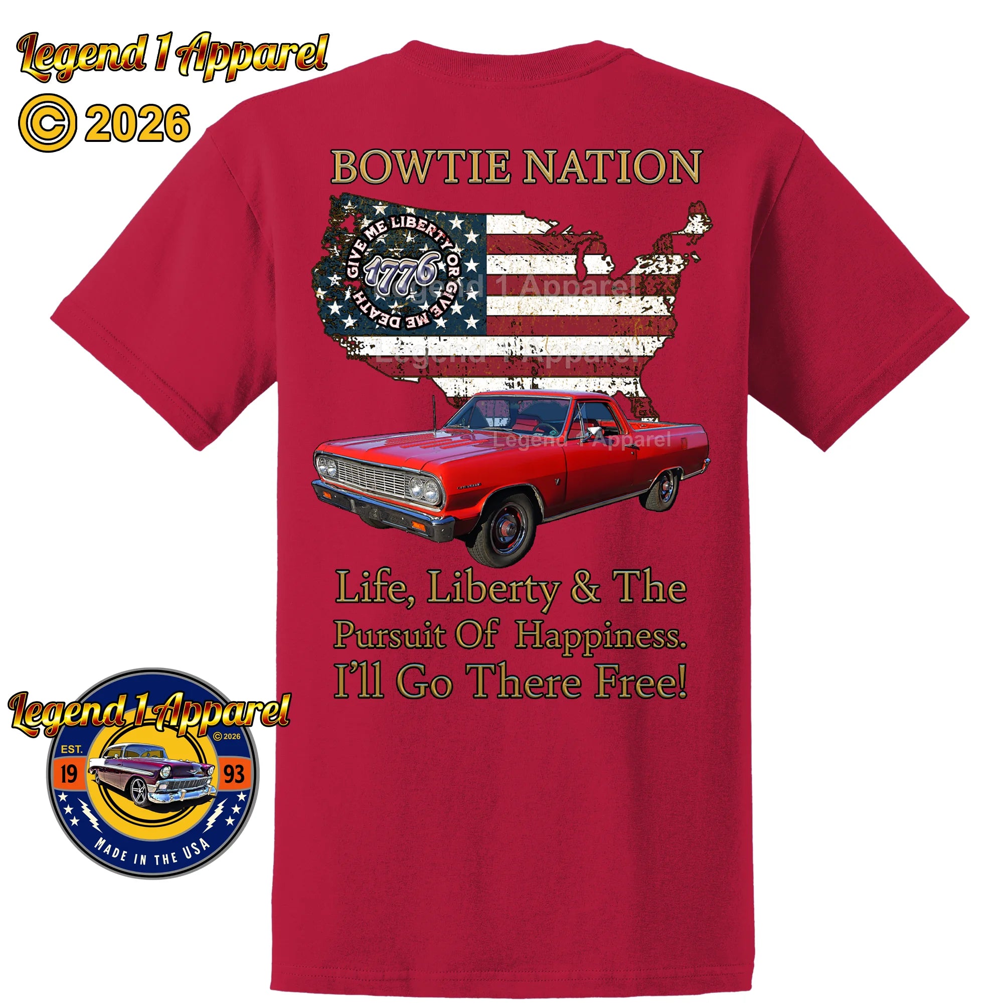 1964 Chevrolet El Camino Bowtie Nation T-Shirt – 64 Chevy Classic Truck Graphic Tee
