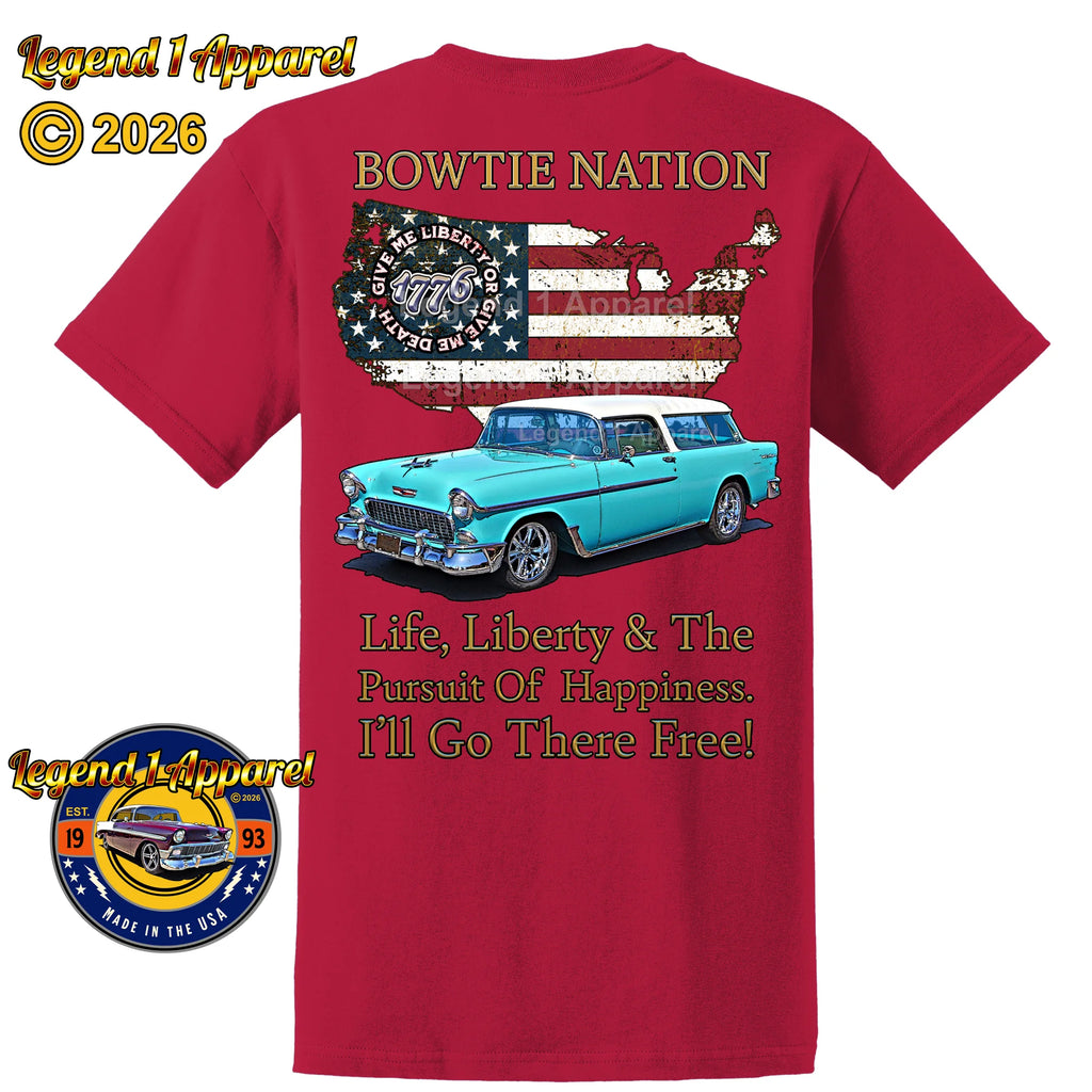 1955 Chevrolet Bel Air Nomad Bowtie Nation T-Shirt – 55 Chevy Classic Car Graphic Tee