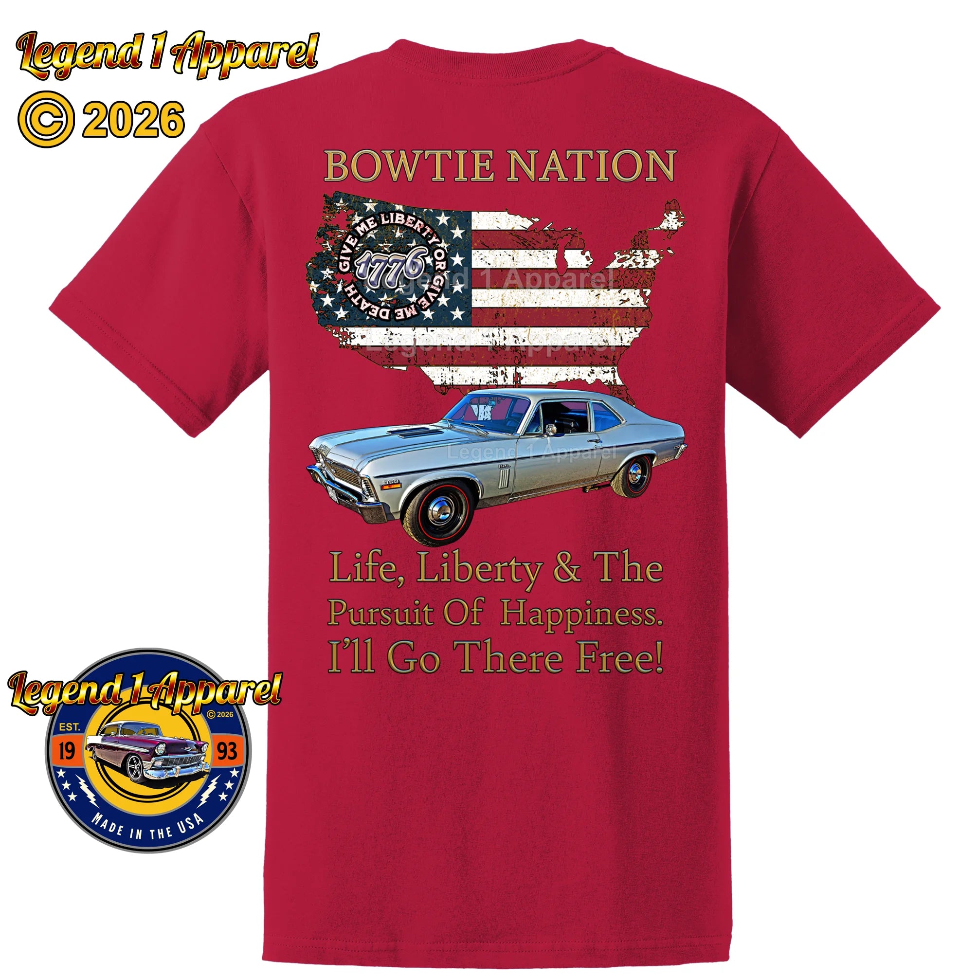 1970 Chevrolet Nova SS Bowtie Nation T-Shirt – 70 Chevy Classic Car Graphic Tee