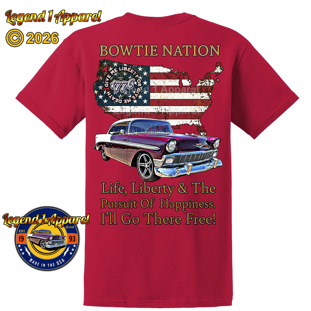 1956 Chevrolet Bel Air Bowtie Nation T-Shirt – 56 Chevy Classic Car Graphic Tee