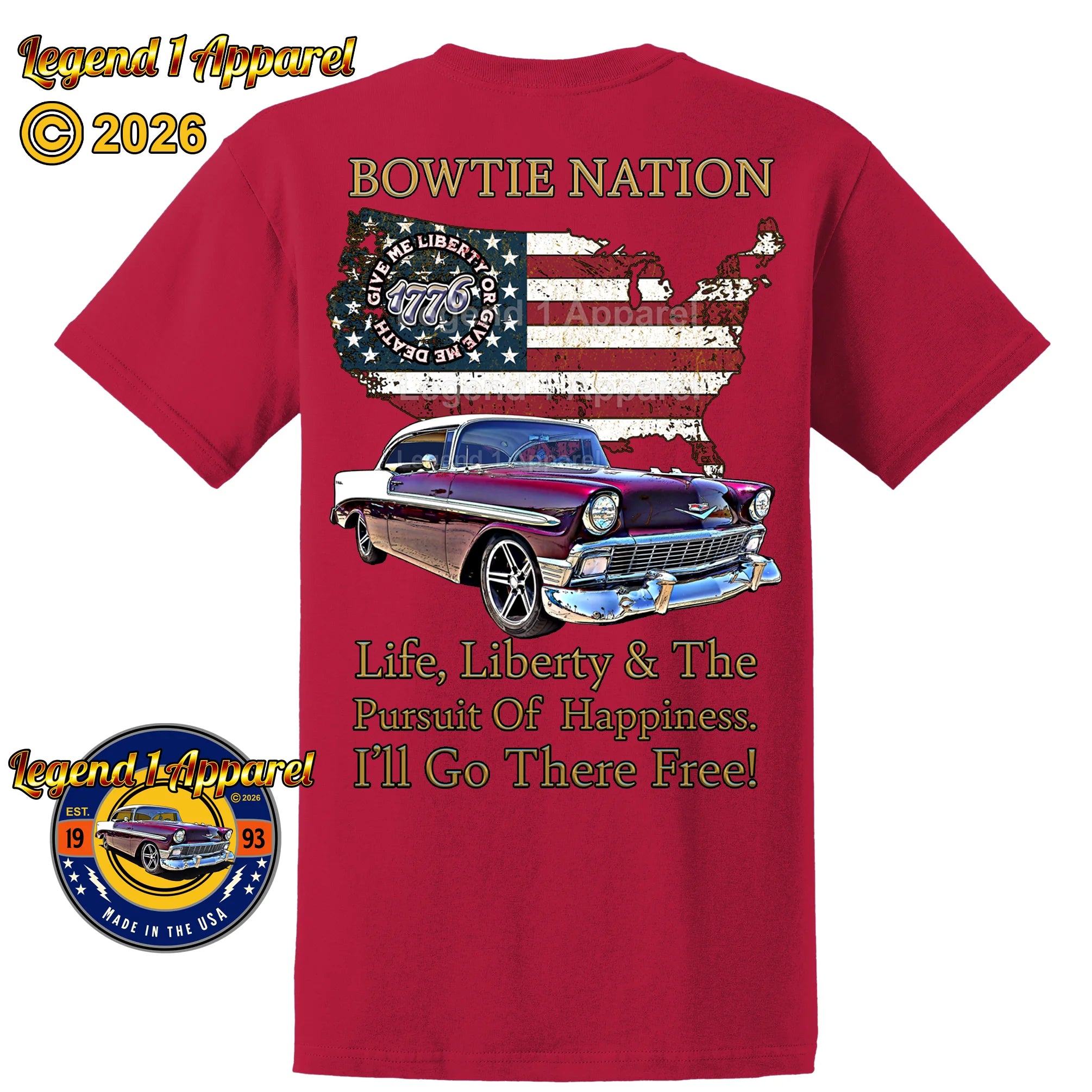 1956 Chevrolet Bel Air Bowtie Nation T-Shirt – 56 Chevy Classic Car Graphic Tee