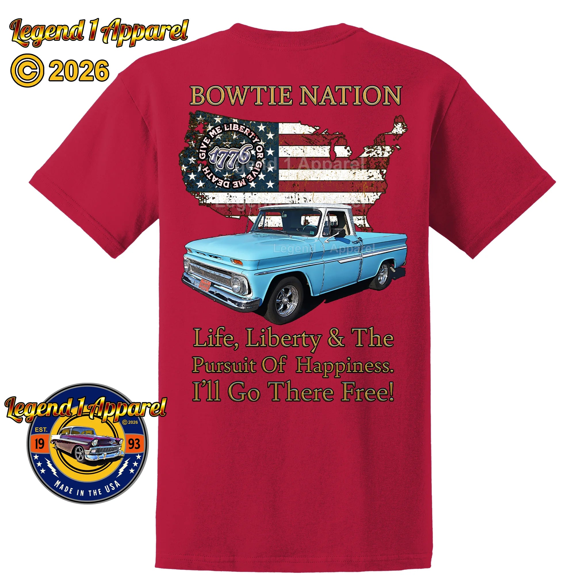 1964 Chevrolet Pick Up Truck Bowtie Nation T-Shirt – 64 Chevy Classic Truck Graphic Tee