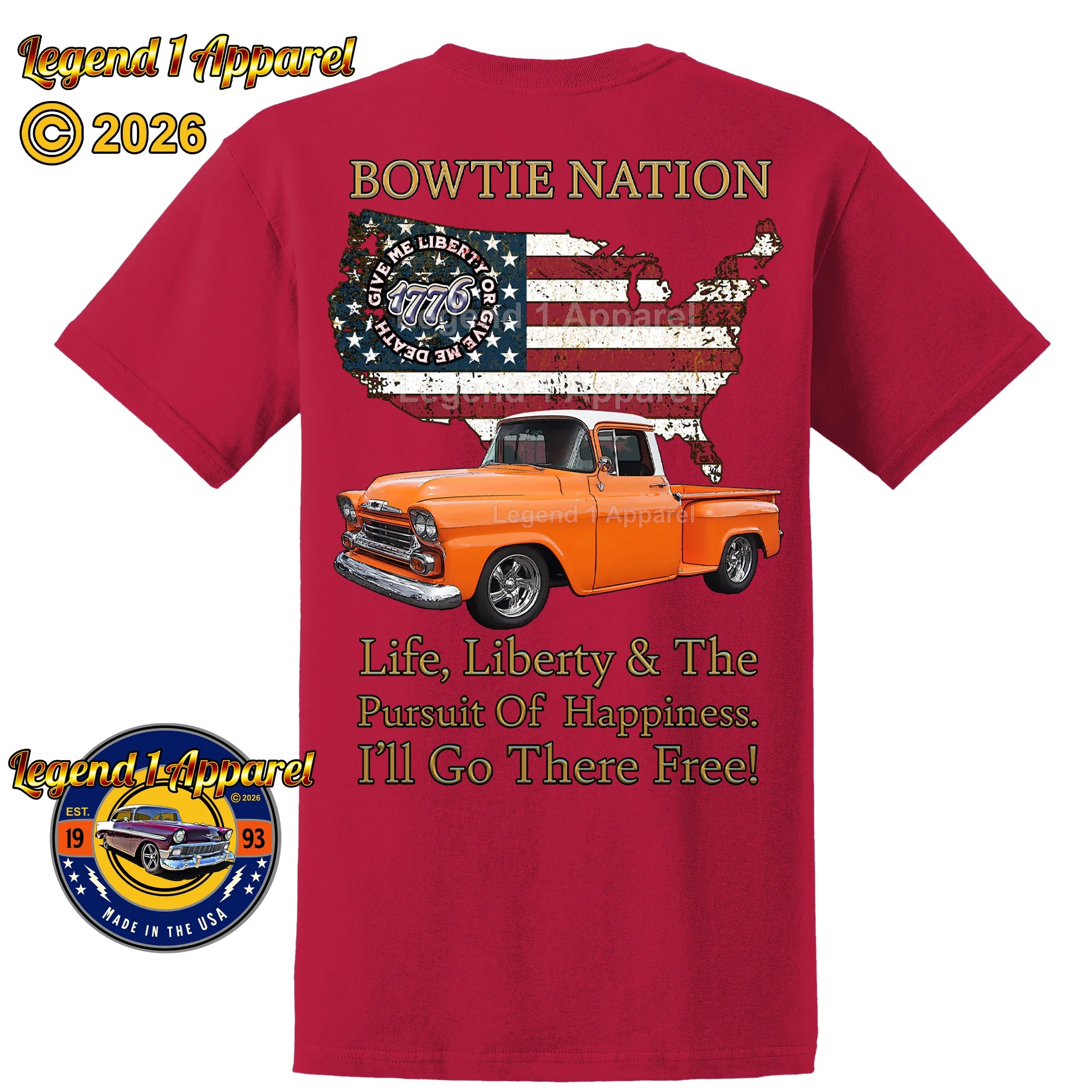 1958 Chevrolet Pick Up Truck Bowtie Nation T-Shirt – 58 Chevy Classic Truck Graphic Tee