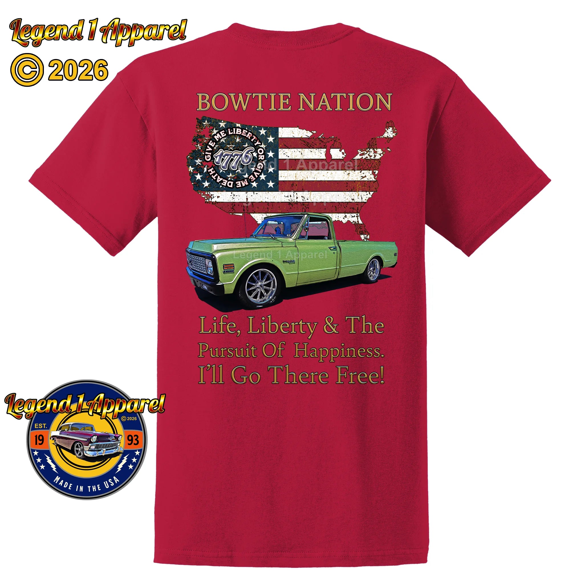 1972 Chevrolet C10 Pick Up Truck Bowtie Nation T-Shirt – 72 Chevy Classic Truck Graphic Tee