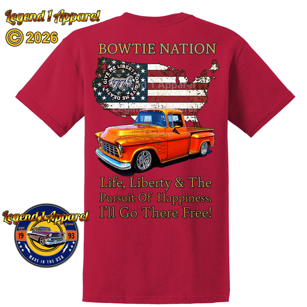 1955 Chevrolet Pick Up Truck Bowtie Nation T-Shirt – 55 Chevy Classic Truck Graphic Tee