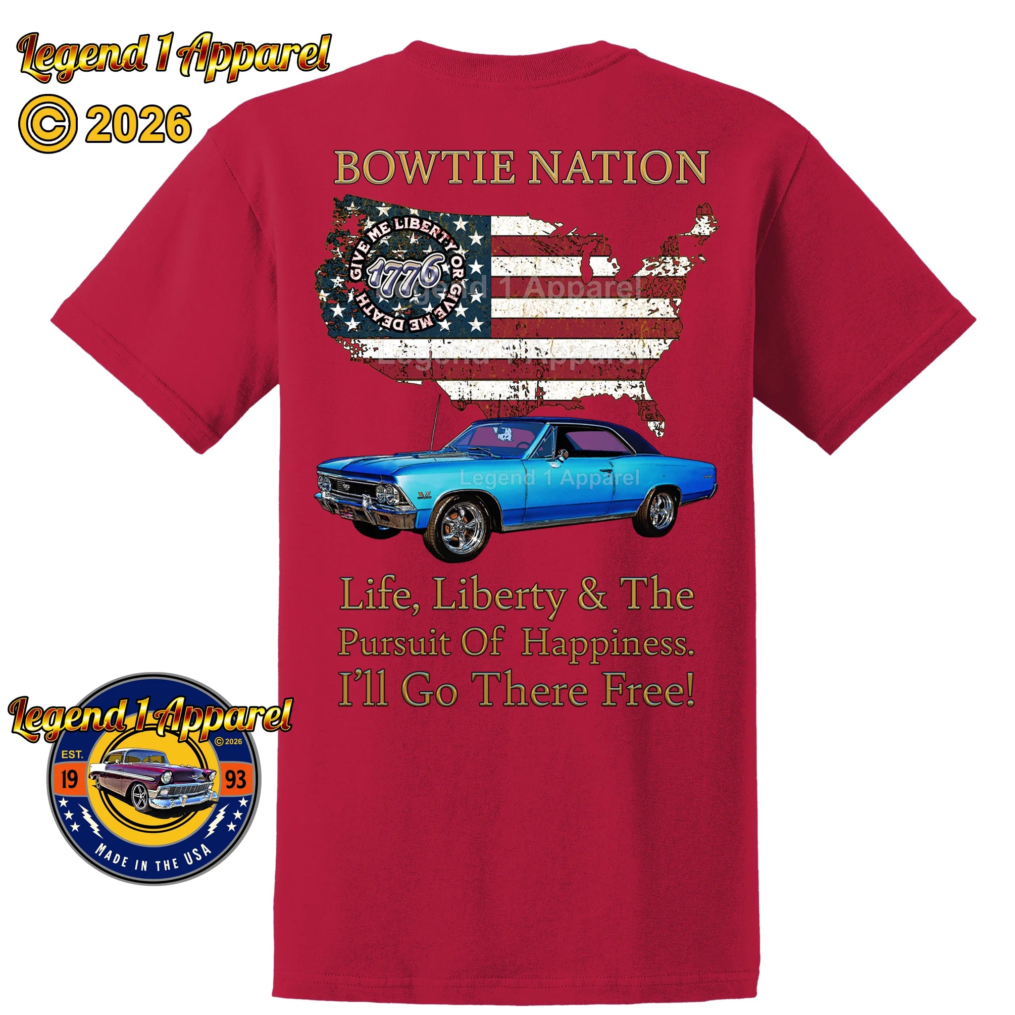 1966 Chevrolet Chevelle SS Bowtie Nation T-Shirt – 66 Chevy Classic Car Graphic Tee