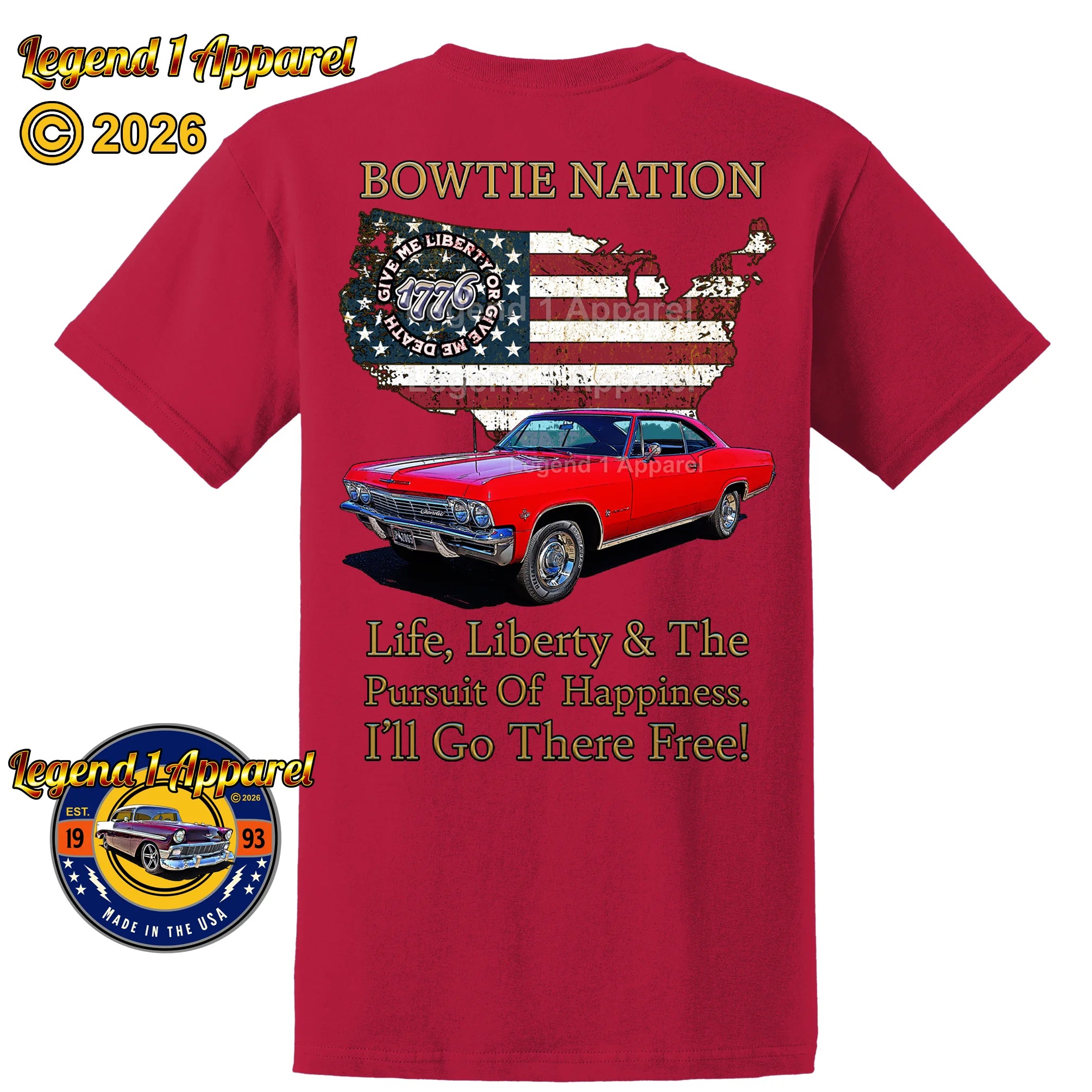 1965 Chevrolet Impala SS Bowtie Nation T-Shirt – 65 Chevy Classic Car Graphic Tee