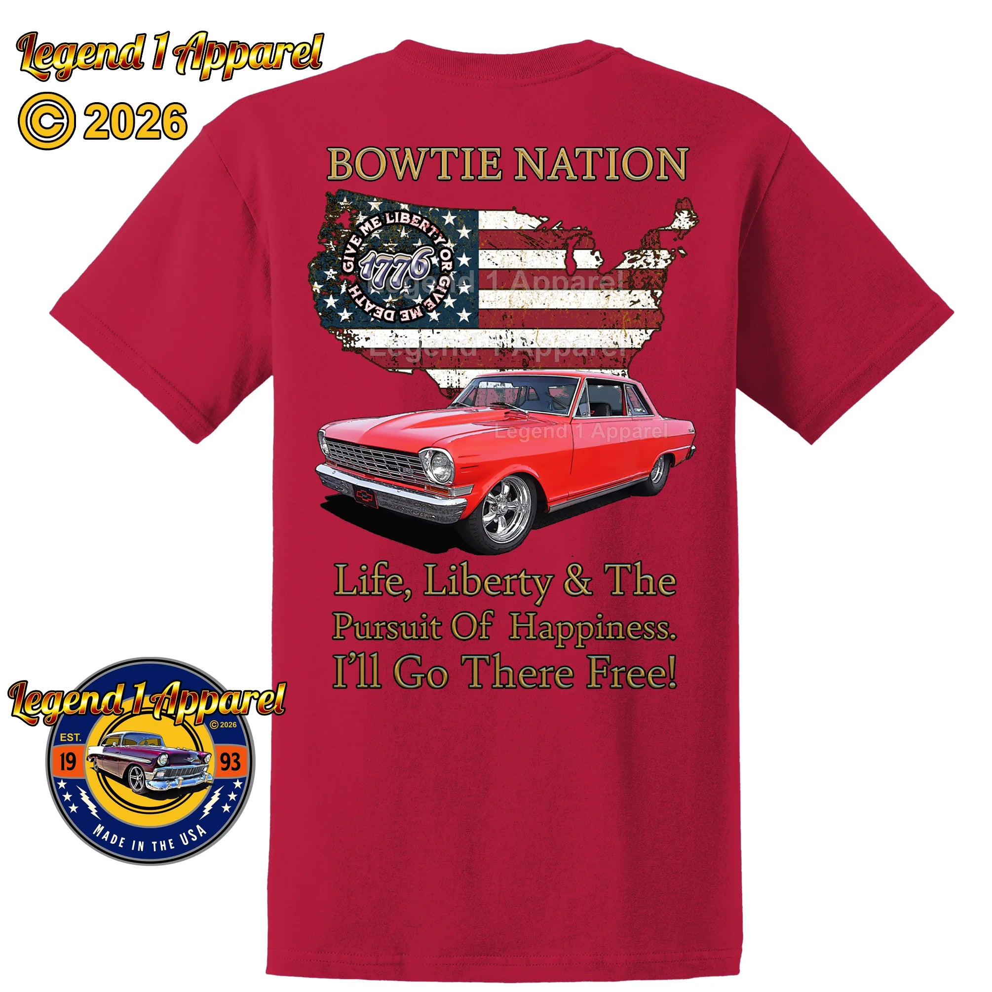 1964 Chevrolet Nova SS Bowtie Nation T-Shirt – 64 Chevy Classic Car Graphic Tee