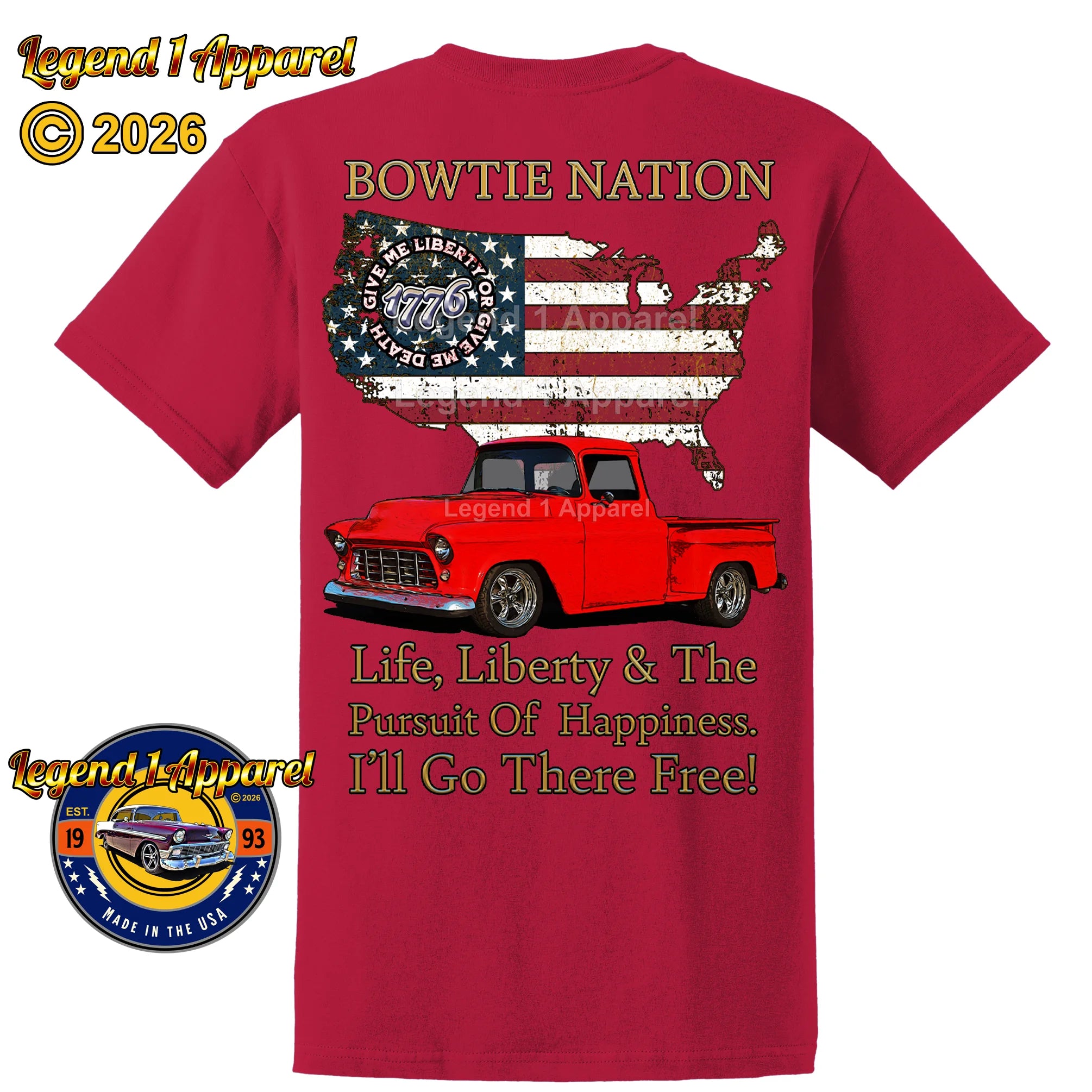 1956 Chevrolet Pick Up Truck Bowtie Nation T-Shirt – 56 Chevy Classic Truck Graphic Tee