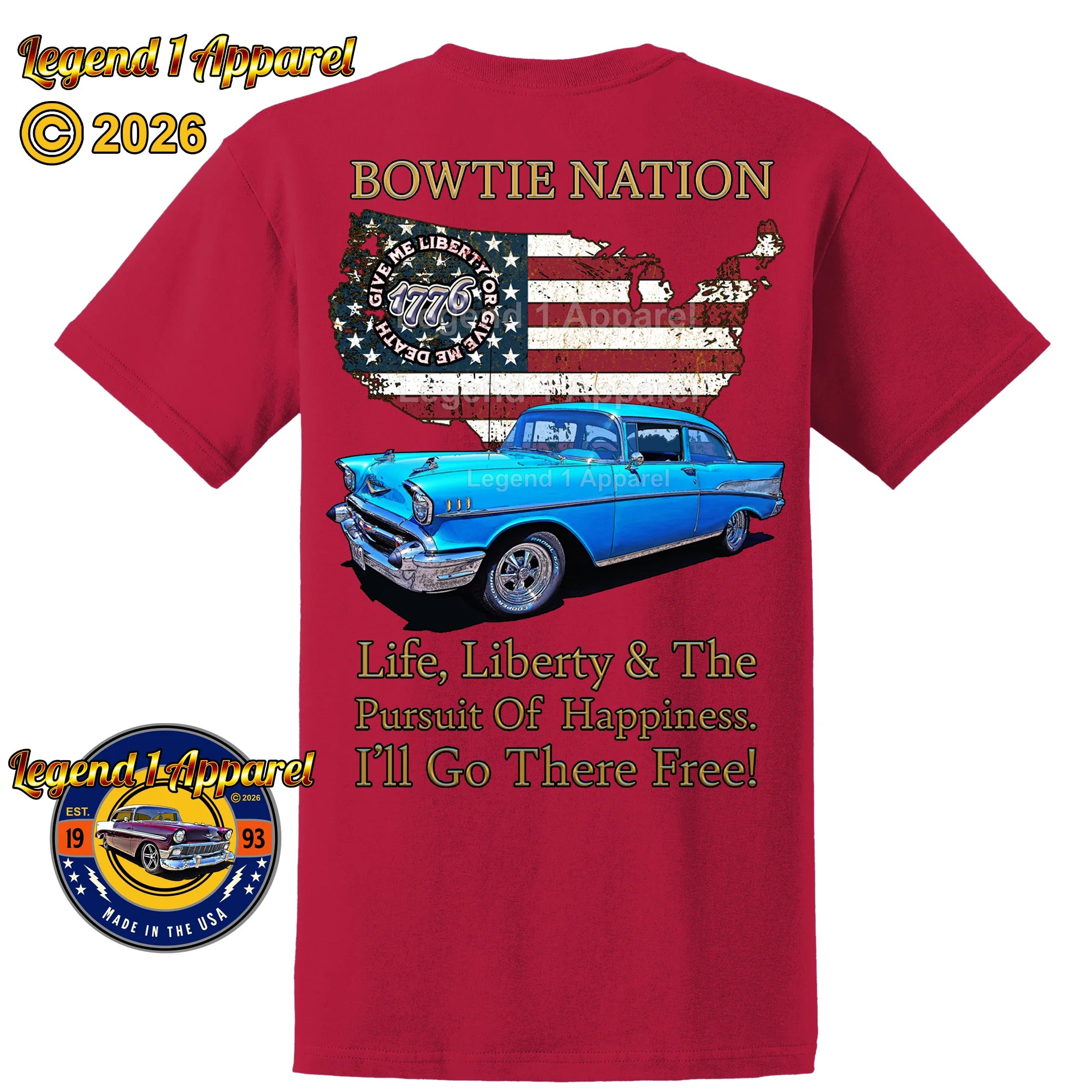 1957 Chevrolet Bel Air Bowtie Nation T-Shirt – 57 Chevy Classic Car Graphic Tee