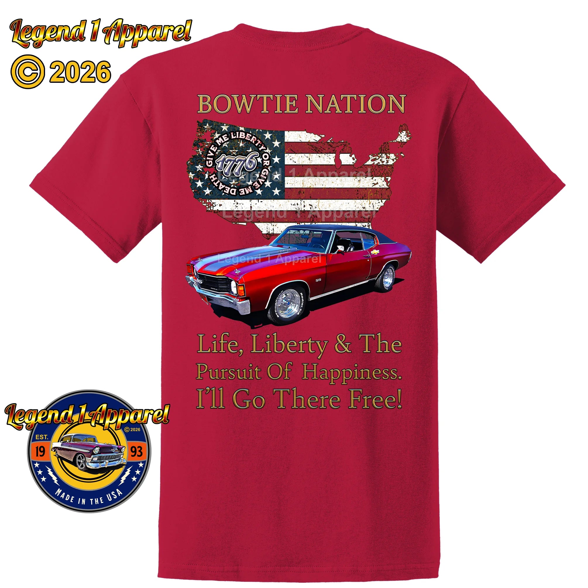 1972 Chevrolet Chevelle Convertible SS Bowtie Nation T-Shirt – 72 Chevy Classic Car Graphic Tee