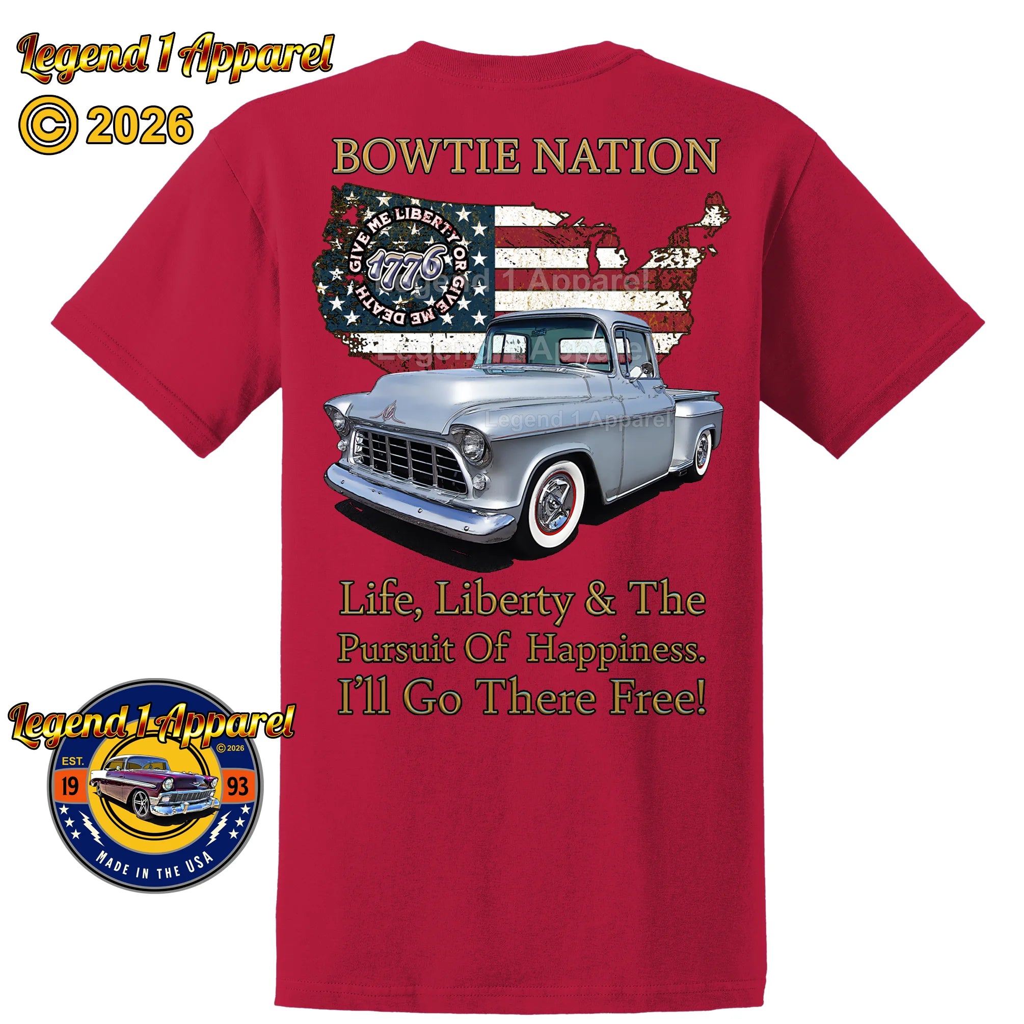 1955 Chevrolet Pick Up Truck Bowtie Nation T-Shirt – 55 Chevy Classic Truck Graphic Tee