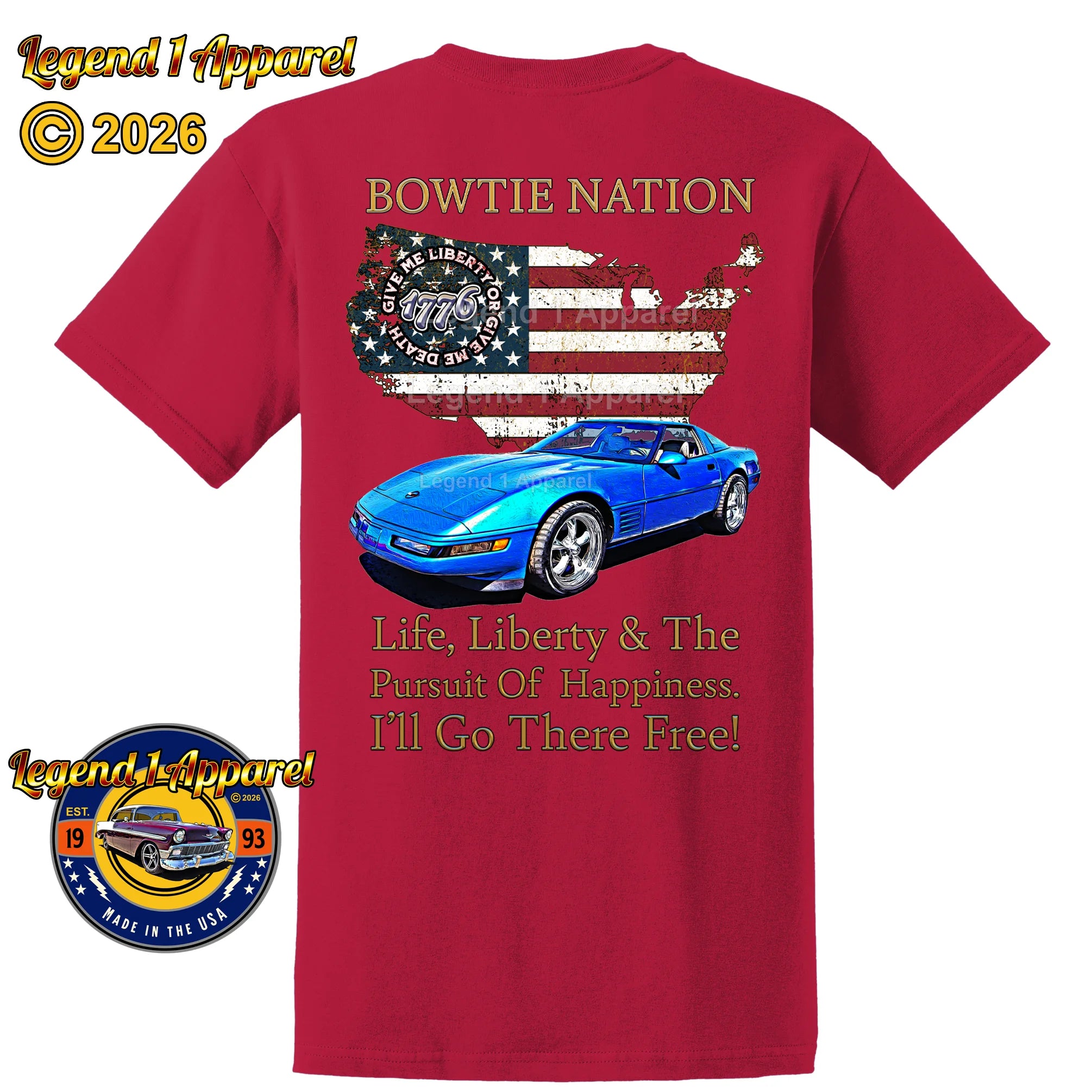 1992 Chevrolet C4 Corvette Bowtie Nation T-Shirt – 92 Chevy Classic Car Graphic Tee