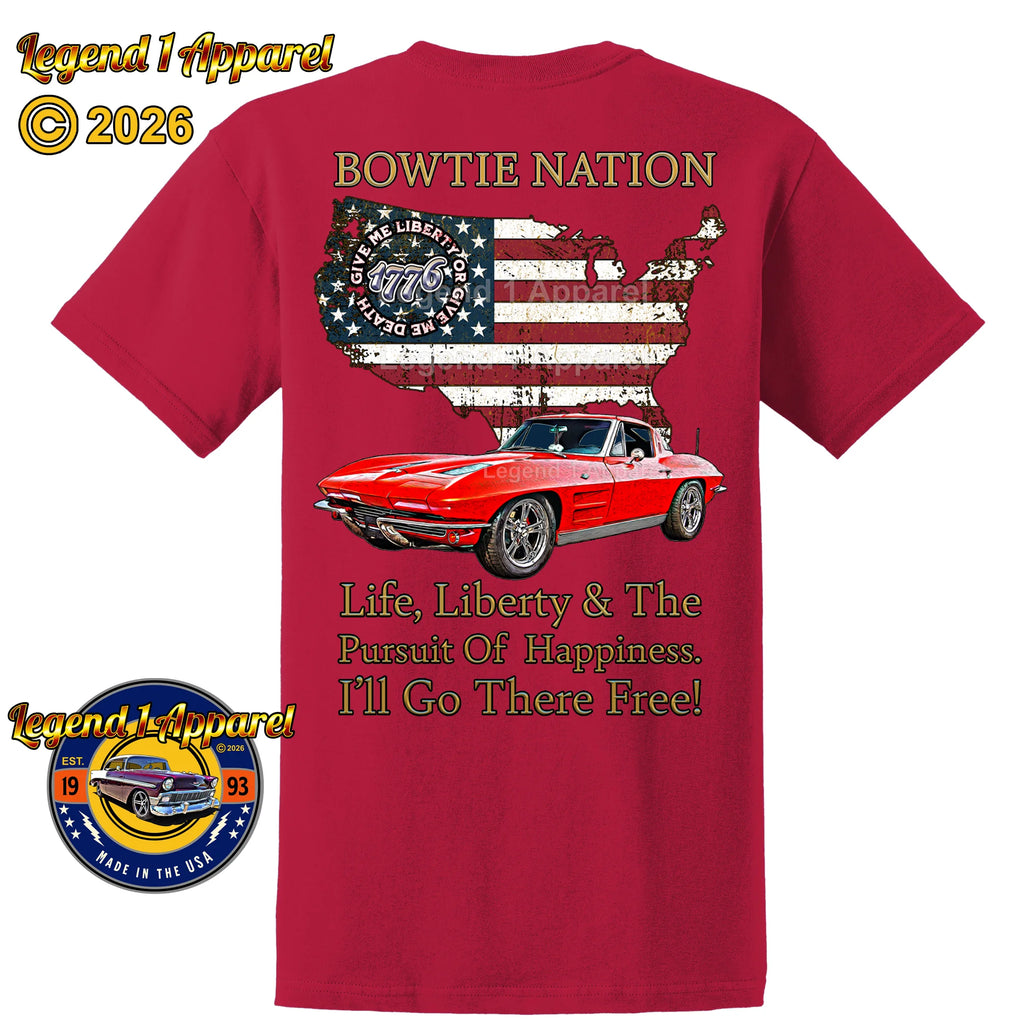 1963 Chevrolet C2 Corvette Bowtie Nation T-Shirt – 63 Chevy Classic Car Graphic Tee