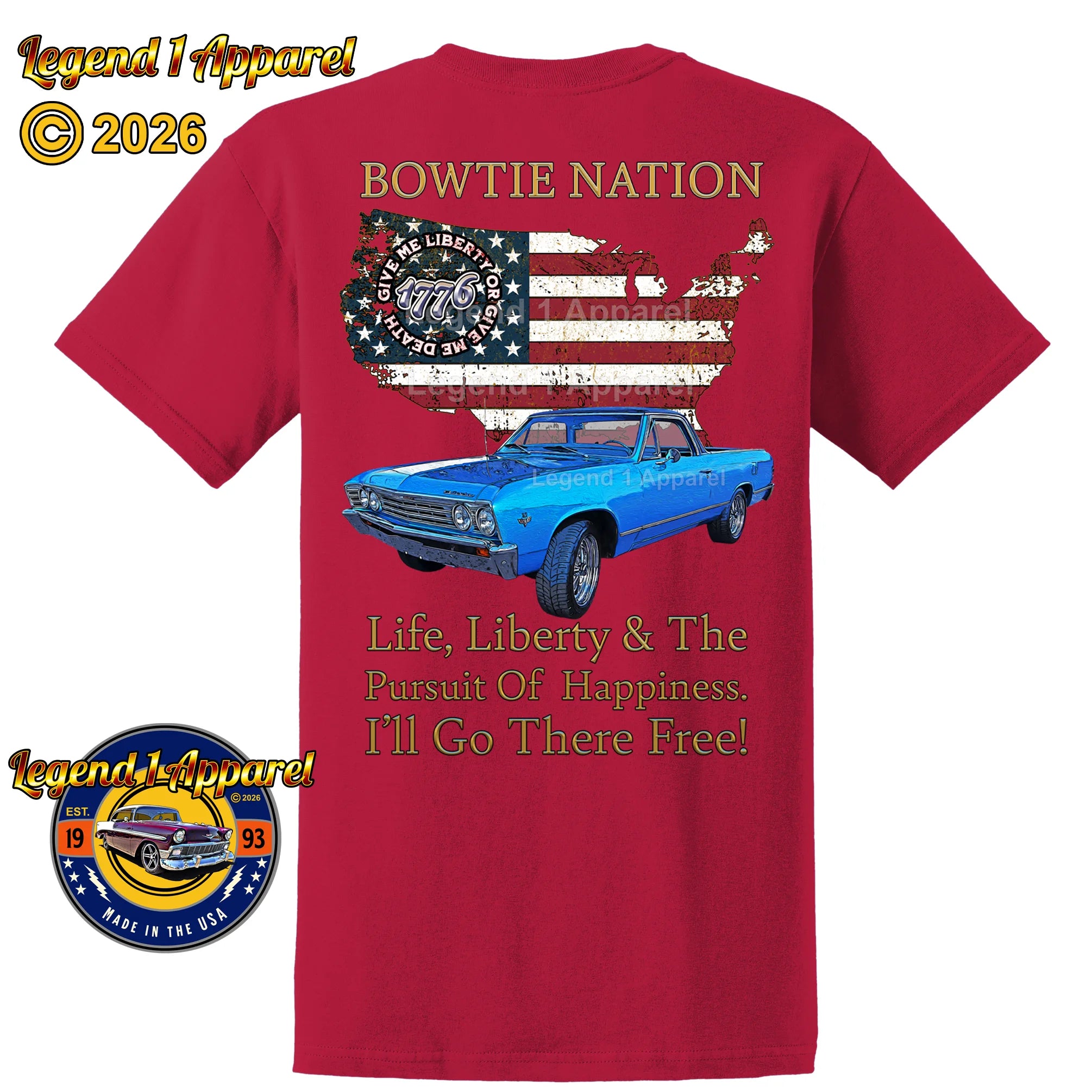 1967 Chevrolet El Camino Bowtie Nation T-Shirt – 67 Chevy Classic Truck Graphic Tee