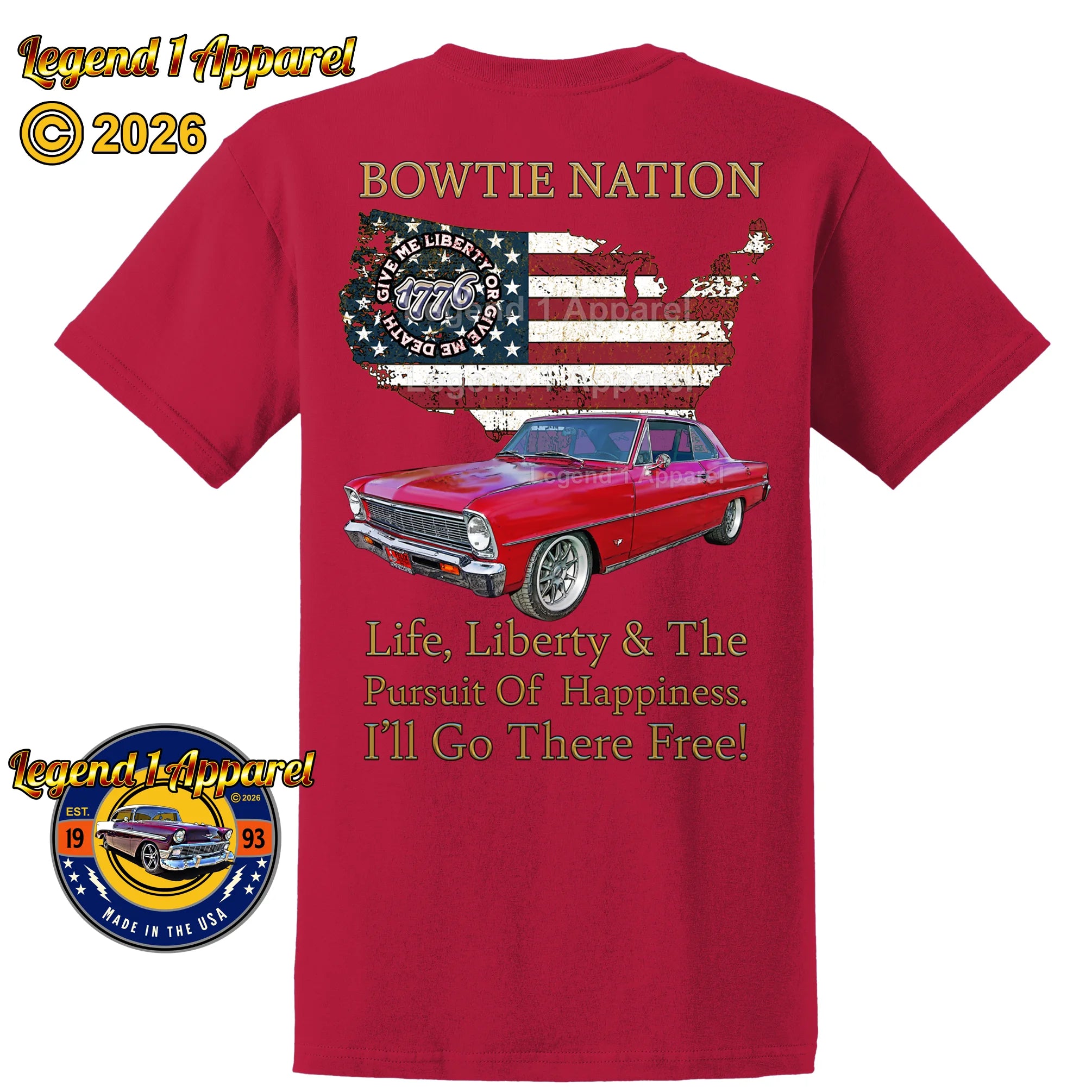 1966 Chevrolet Nova SS Bowtie Nation T-Shirt – 66 Chevy Classic Car Graphic Tee