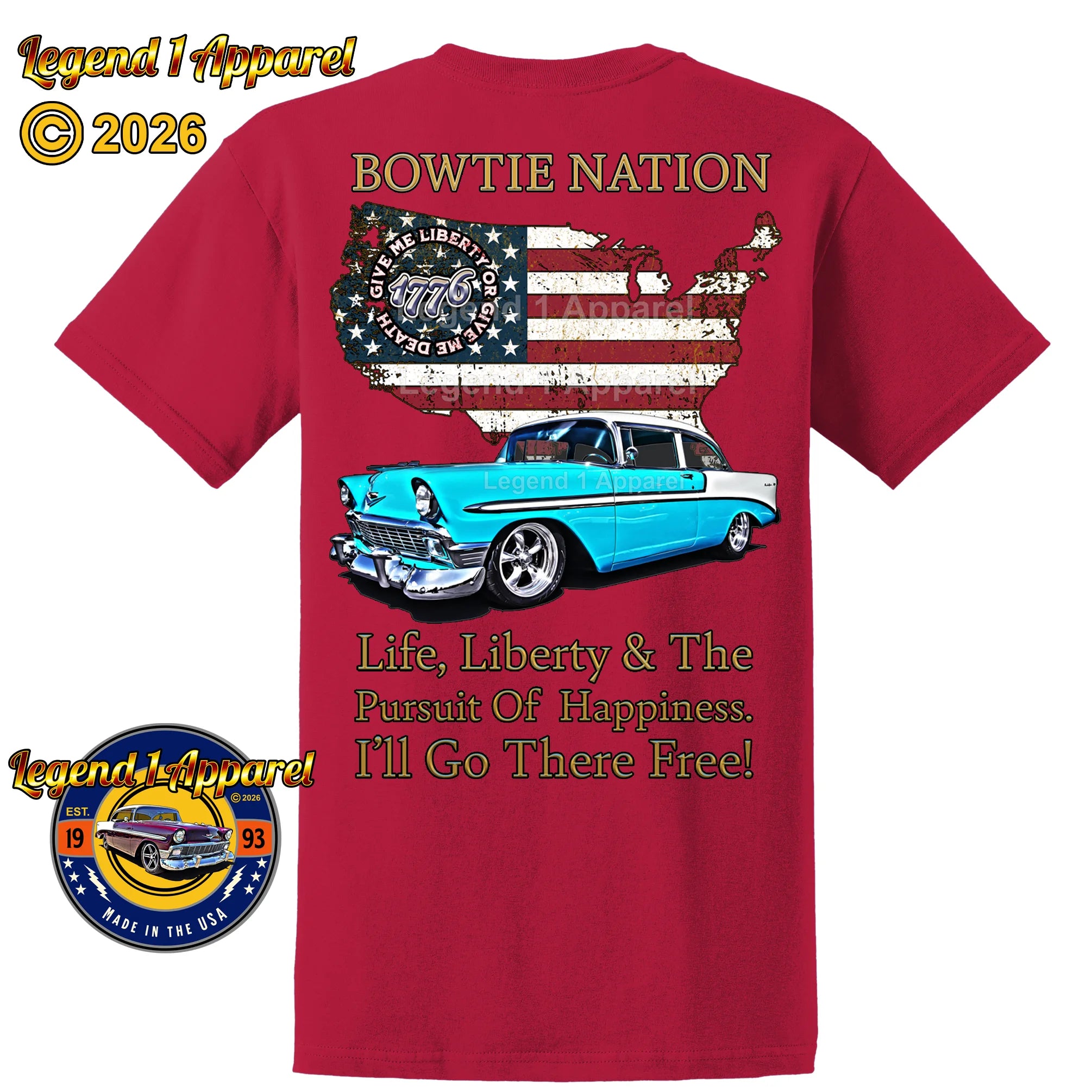 1956 Chevrolet Bel Air Bowtie Nation T-Shirt – 56 Chevy Classic Car Graphic Tee