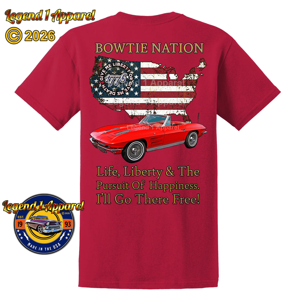 1963 Chevrolet C2 Corvette Bowtie Nation T-Shirt – 63 Chevy Classic Car Graphic Tee