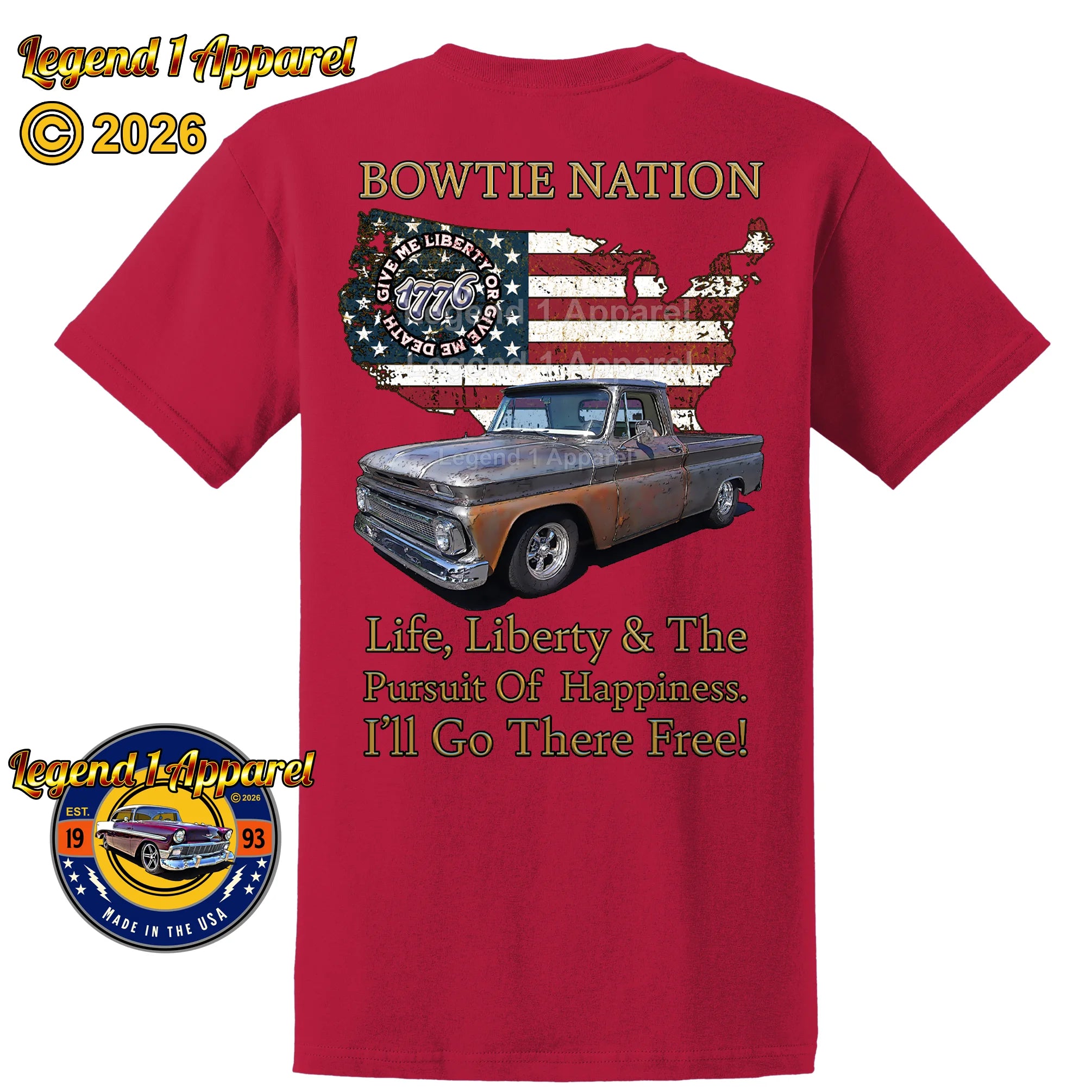 1965 Chevrolet Pick Up Truck Bowtie Nation T-Shirt – 65 Chevy Classic Truck Graphic Tee