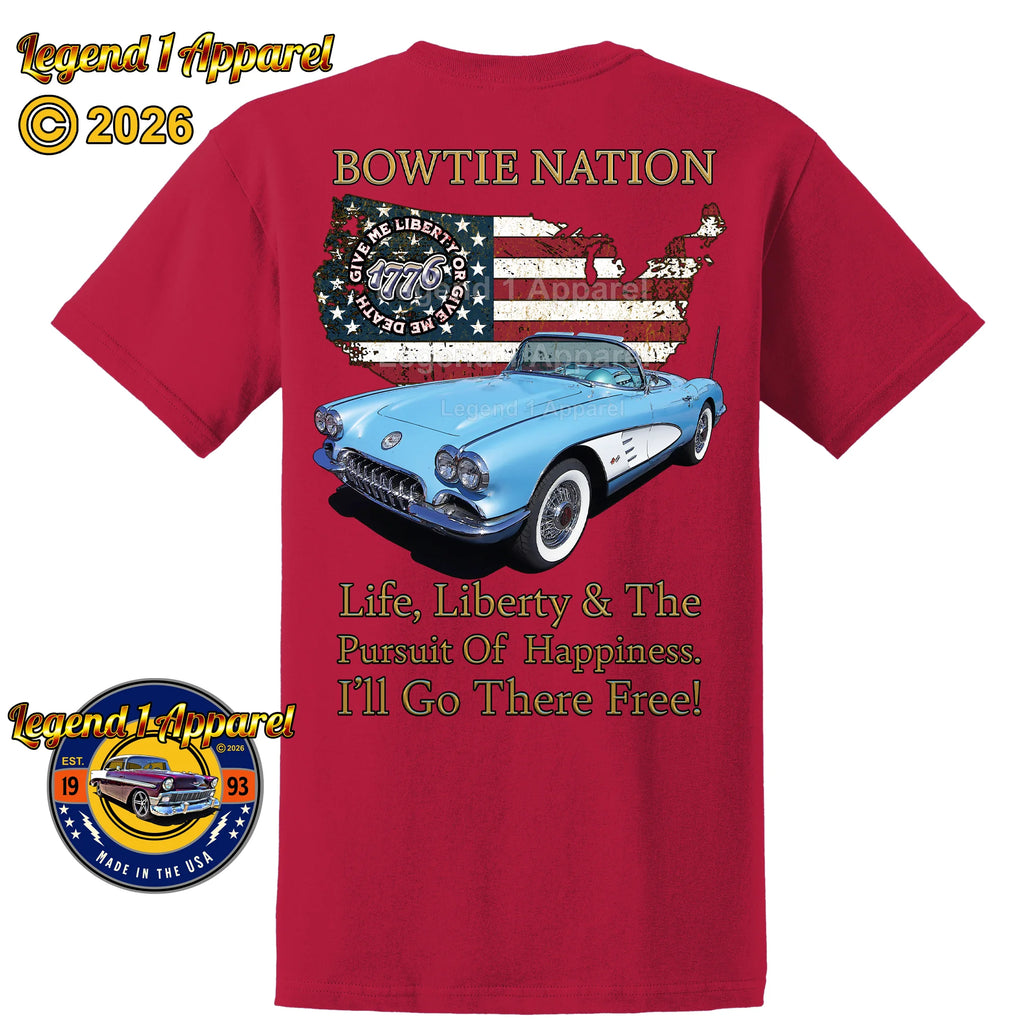 1960 Chevrolet C1 Corvette Bowtie Nation T-Shirt – 60 Chevy Classic Car Graphic Tee