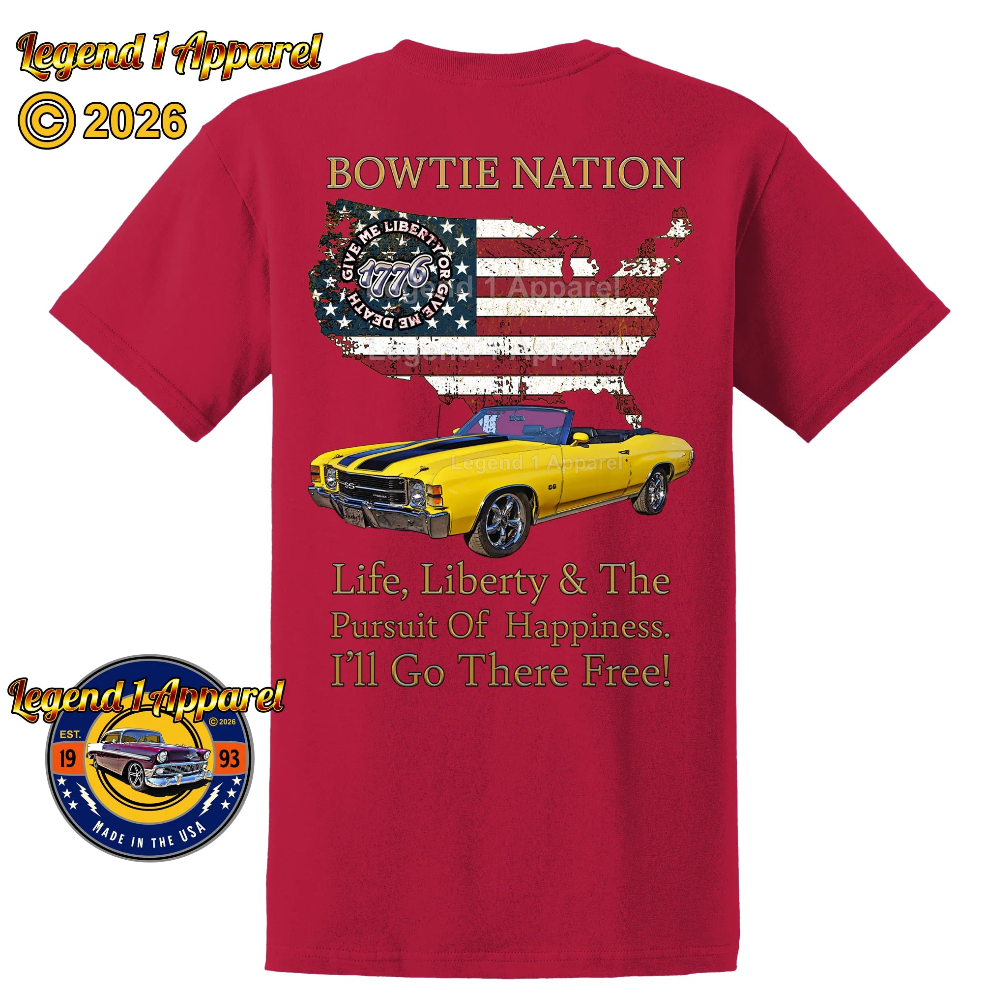1971 Chevrolet Chevelle Convertible SS Bowtie Nation T-Shirt – 71 Chevy Classic Car Graphic Tee