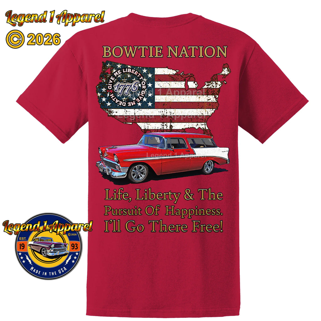 1956 Chevrolet Bel Air Nomad Bowtie Nation T-Shirt – 56 Chevy Classic Car Graphic Tee