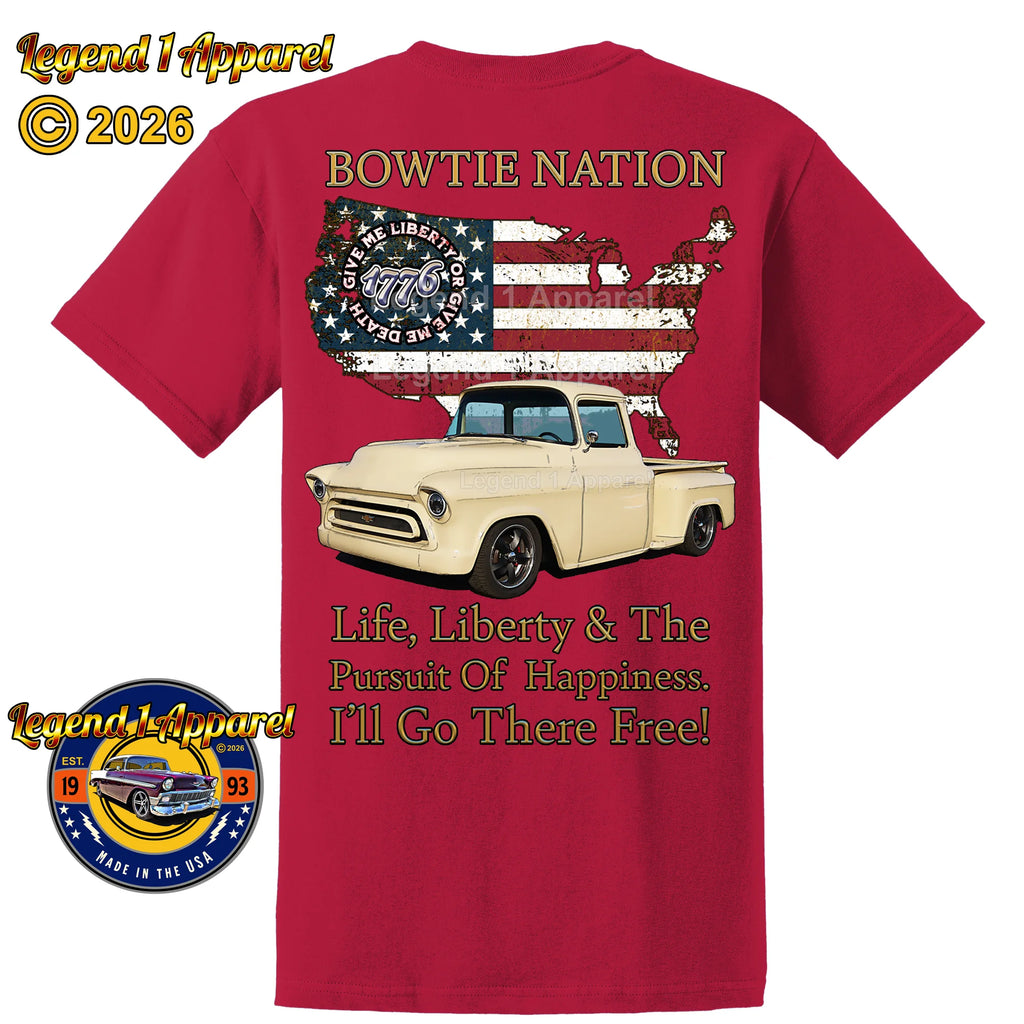 1957 Chevrolet Pick Up Truck Bowtie Nation T-Shirt – 57 Chevy Classic Truck Graphic Tee