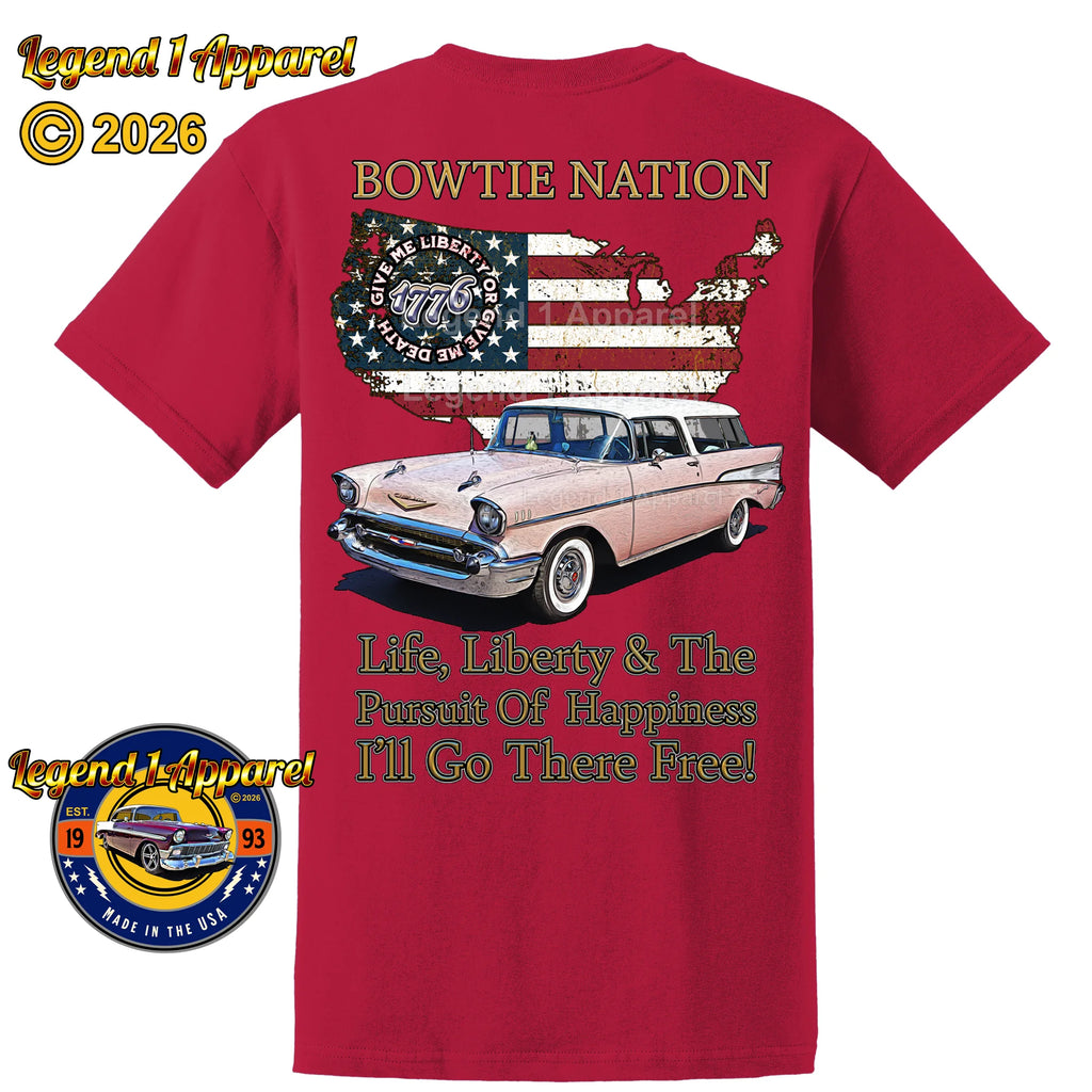 1957 Chevrolet Bel Air Nomad Bowtie Nation T-Shirt – 57 Chevy Classic Car Graphic Tee