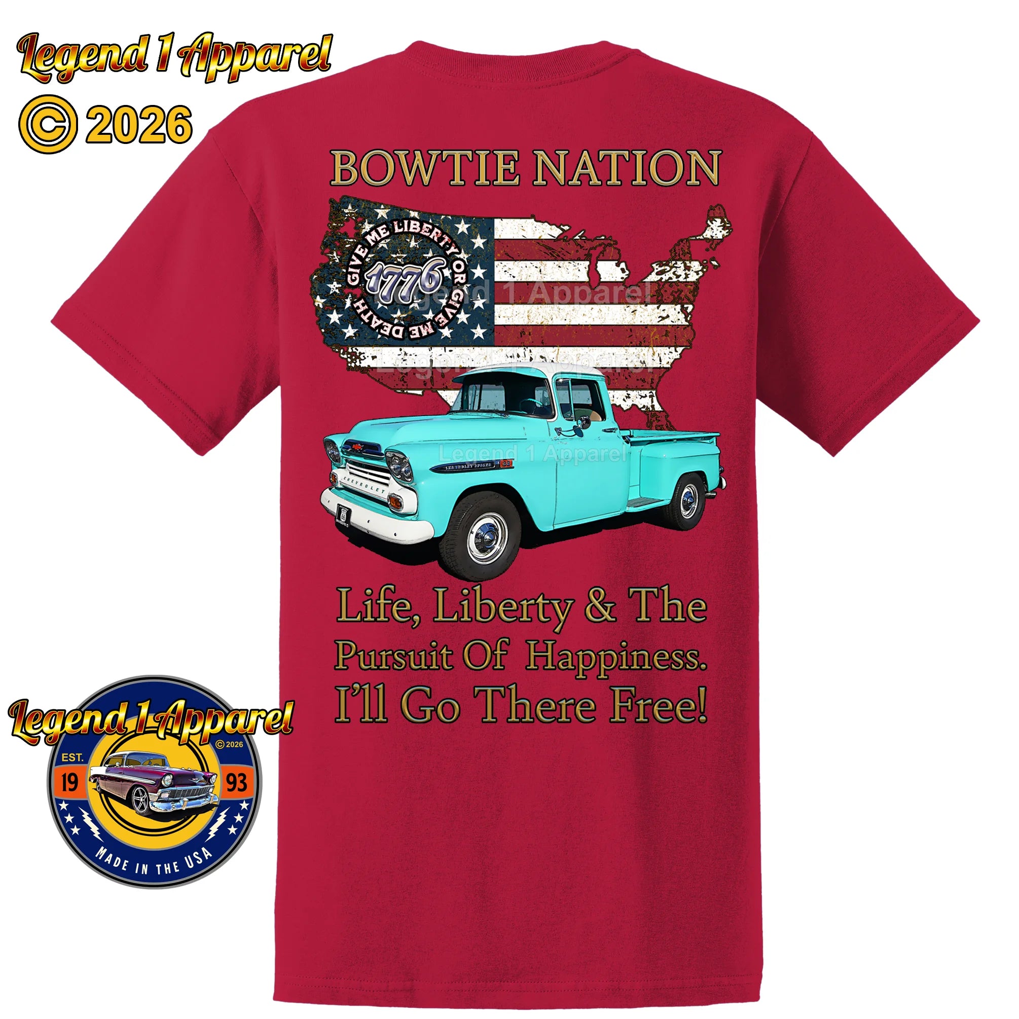 1959 Chevrolet Pick Up Truck Bowtie Nation T-Shirt – 59 Chevy Classic Truck Graphic Tee