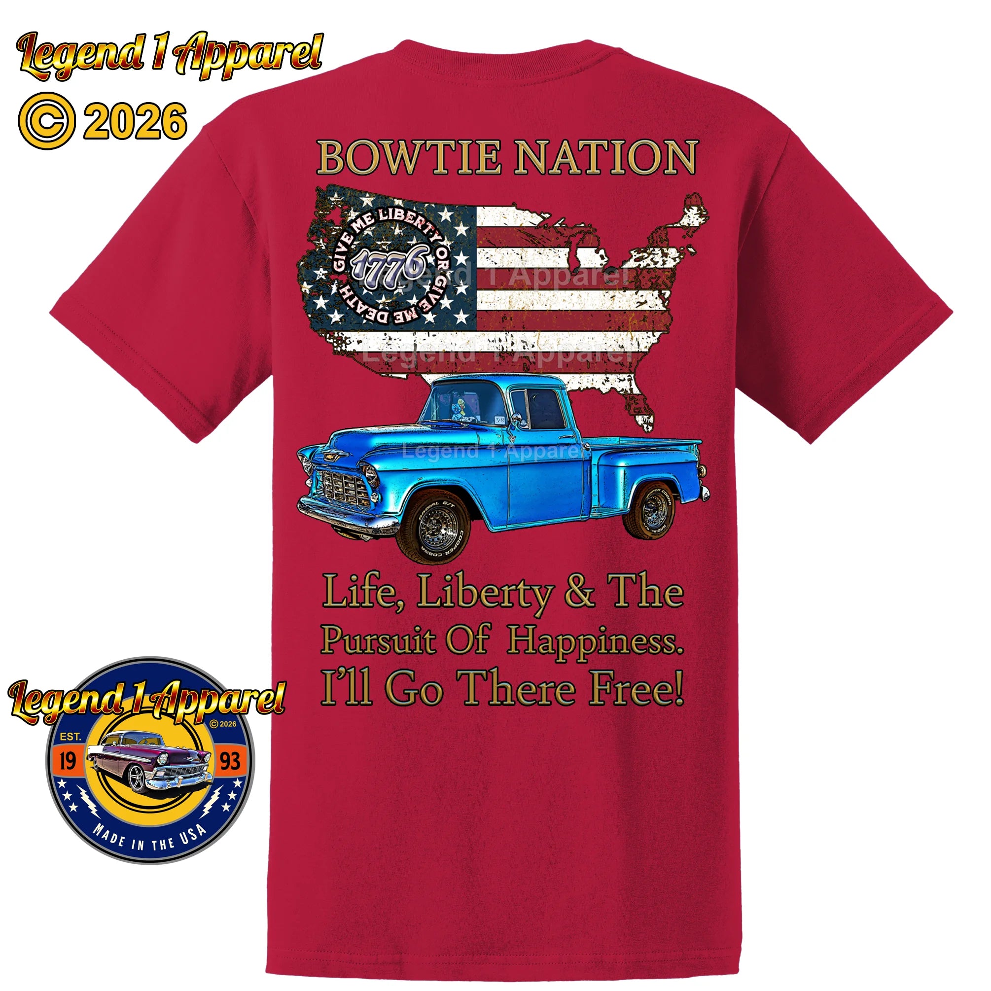 1955 Chevrolet Pick Up Truck Bowtie Nation T-Shirt – 55 Chevy Classic Truck Graphic Tee