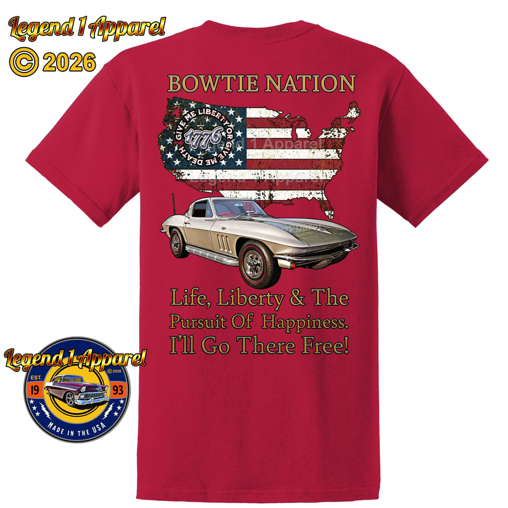 1965 Chevrolet C2 Corvette Bowtie Nation T-Shirt – 65 Chevy Classic Car Graphic Tee